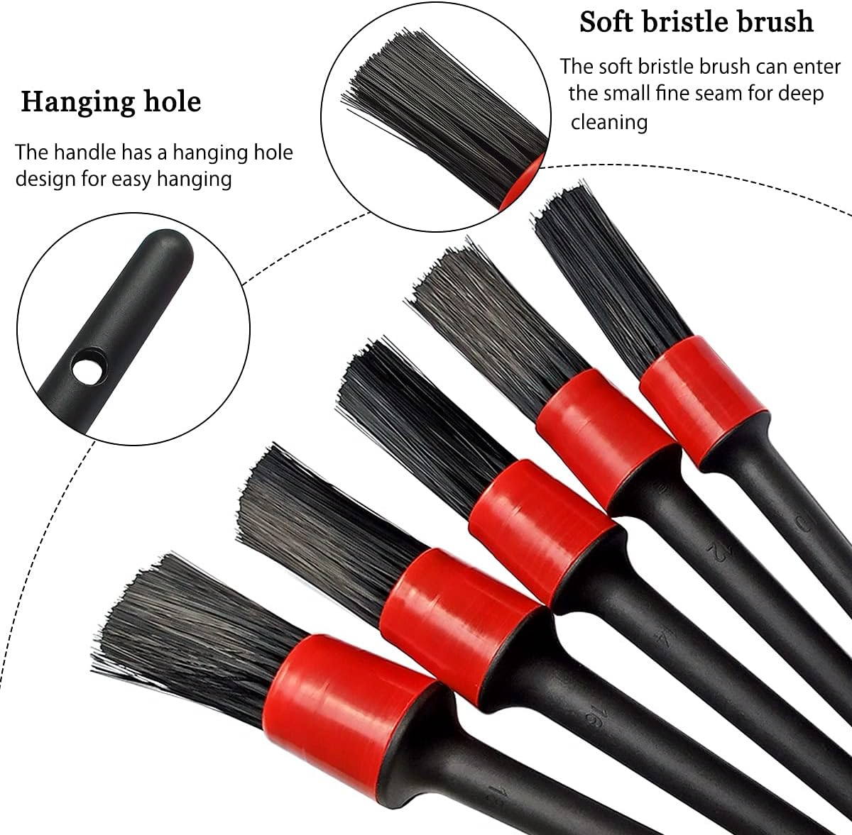 5 Different Sizes Detailing Brush Set, Wheel & Tire Brush, Perfect for Cleaning Wheels,Car Dashboard, Interior, Exterior, Leather, Air Vents, Emblems, Motorcy - Image 4