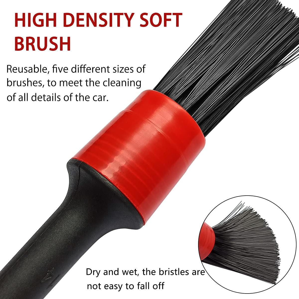 5 Different Sizes Detailing Brush Set, Wheel & Tire Brush, Perfect for Cleaning Wheels,Car Dashboard, Interior, Exterior, Leather, Air Vents, Emblems, Motorcy - Image 6