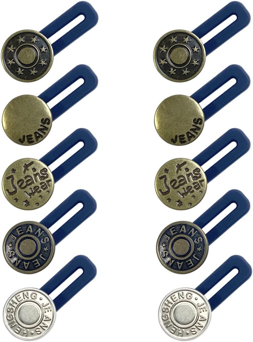 10 Pcs Expander Button for Extender Jeans Pants Collar, 5 Styles Pants Waist No Sew Instant Silicone Extender Button for Men and Women - Image 1