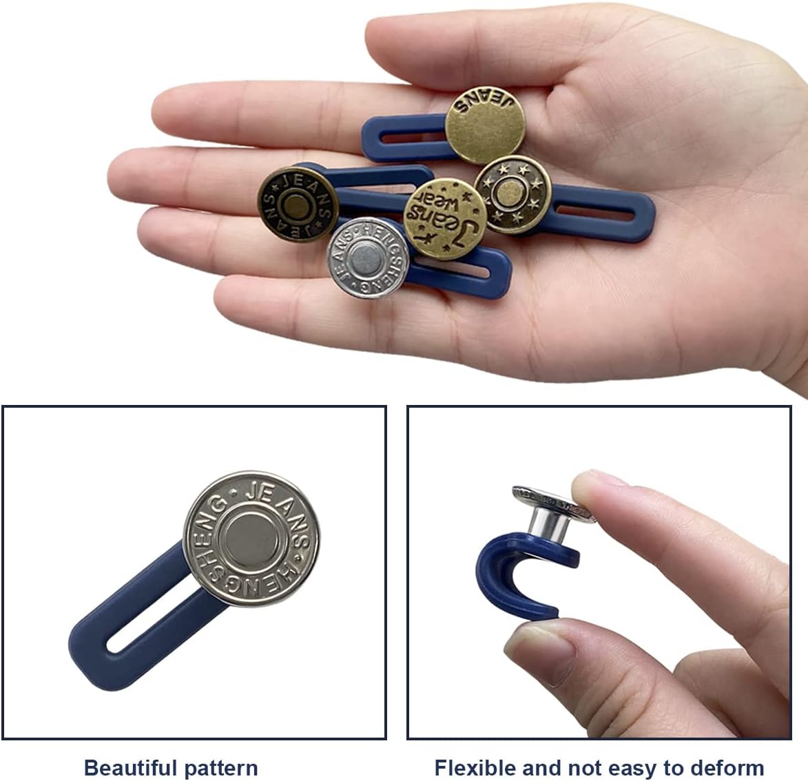 10 Pcs Expander Button for Extender Jeans Pants Collar, 5 Styles Pants Waist No Sew Instant Silicone Extender Button for Men and Women - Image 4