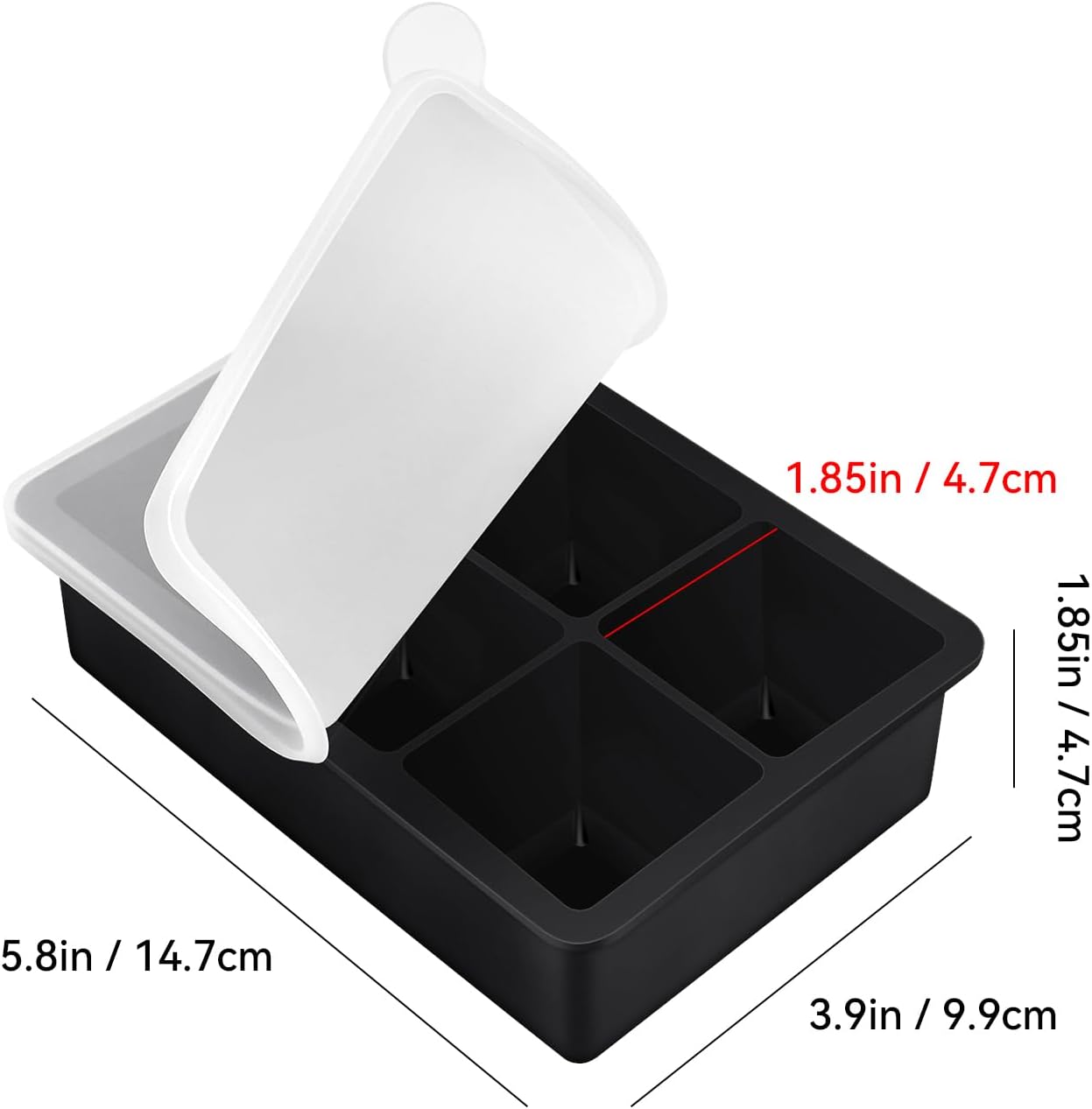 Large Ice Cube Tray with Lids, Big Square Silicone Freezer Mold, 2inch Huge Cubed Ice Maker for Whiskey, Cocktail, Freezing Broth, Rice, Leftovers and More (1-Pack 6 Cavities) - Image 2