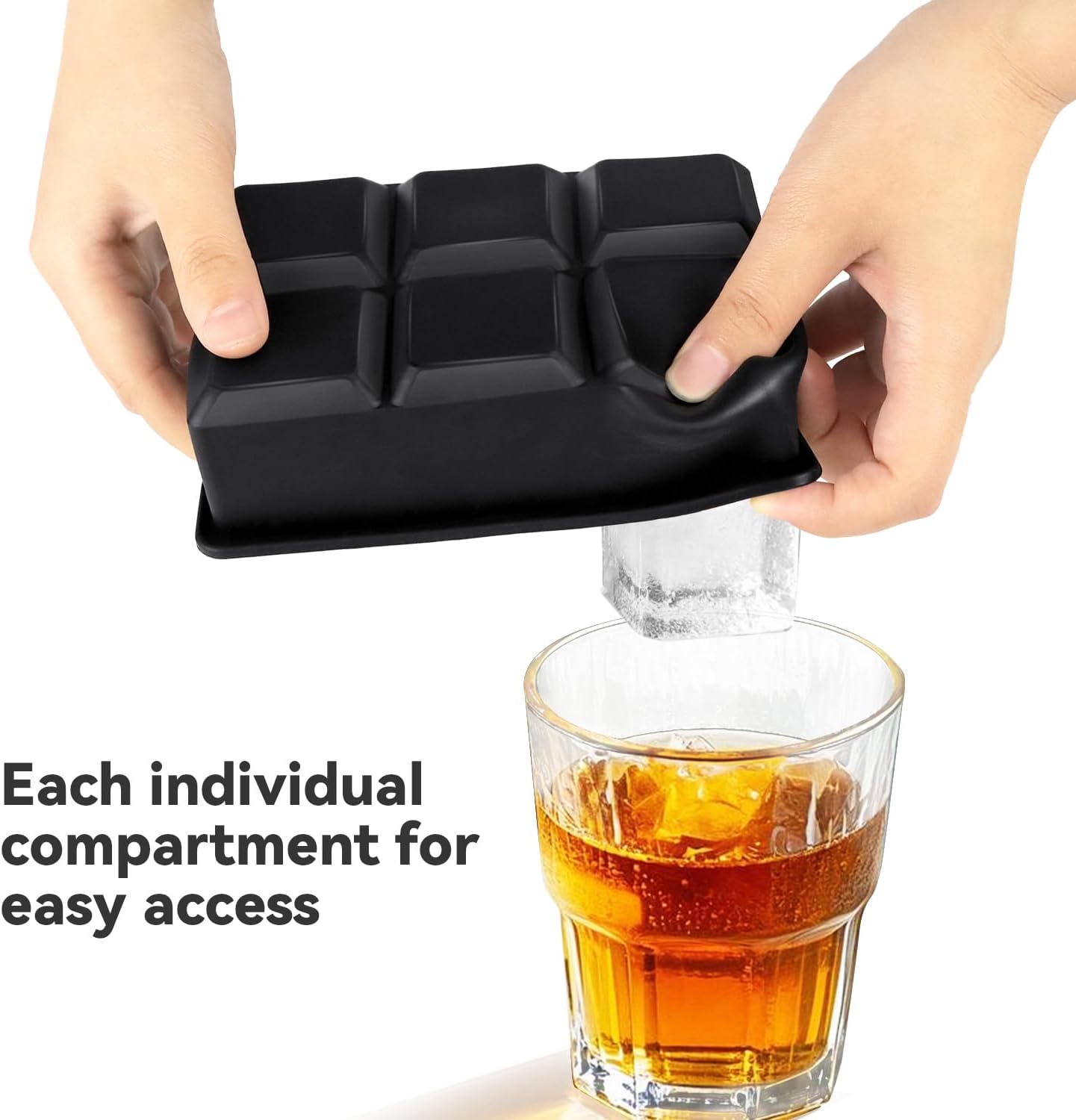 Large Ice Cube Tray with Lids, Big Square Silicone Freezer Mold, 2inch Huge Cubed Ice Maker for Whiskey, Cocktail, Freezing Broth, Rice, Leftovers and More (1-Pack 6 Cavities) - Image 3