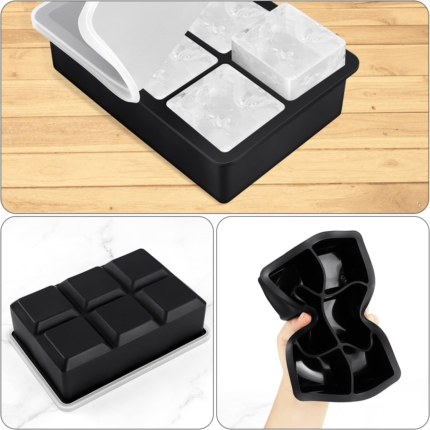Large Ice Cube Tray with Lids, Big Square Silicone Freezer Mold, 2inch Huge Cubed Ice Maker for Whiskey, Cocktail, Freezing Broth, Rice, Leftovers and More (1-Pack 6 Cavities) - Image 6