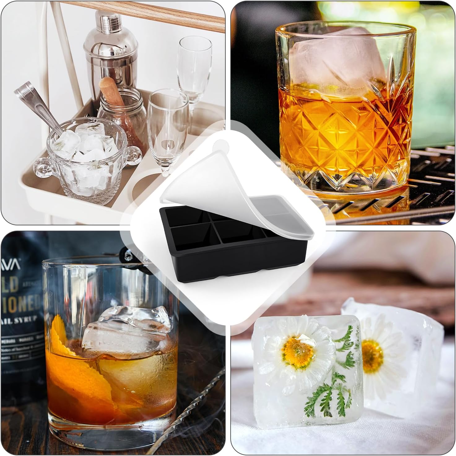 Large Ice Cube Tray with Lids, Big Square Silicone Freezer Mold, 2inch Huge Cubed Ice Maker for Whiskey, Cocktail, Freezing Broth, Rice, Leftovers and More (1-Pack 6 Cavities) - Image 7