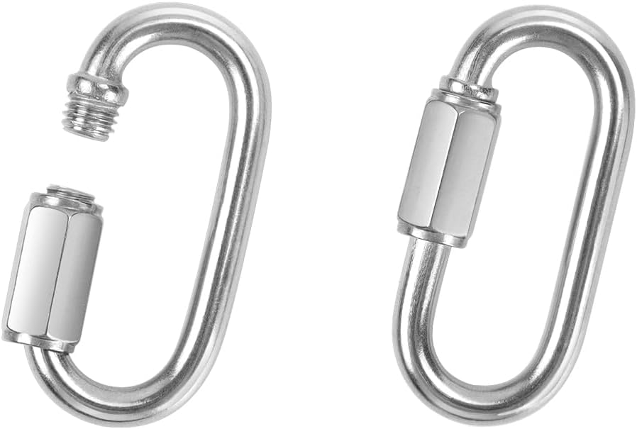 2 Pack Chain Quick Links Duty Chain Link Connector 304 Stainless Steel Locking Carabiner Screw Carabiner, Chain Hooks for Outdoor Traveling Equipment, Connecting Hammock - Image 1