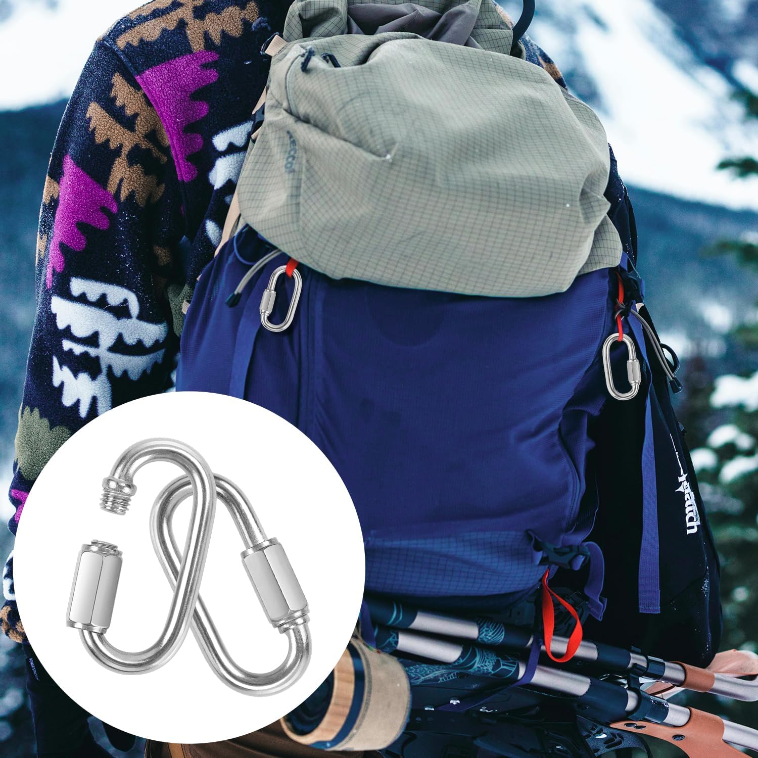 2 Pack Chain Quick Links Duty Chain Link Connector 304 Stainless Steel Locking Carabiner Screw Carabiner, Chain Hooks for Outdoor Traveling Equipment, Connecting Hammock - Image 3
