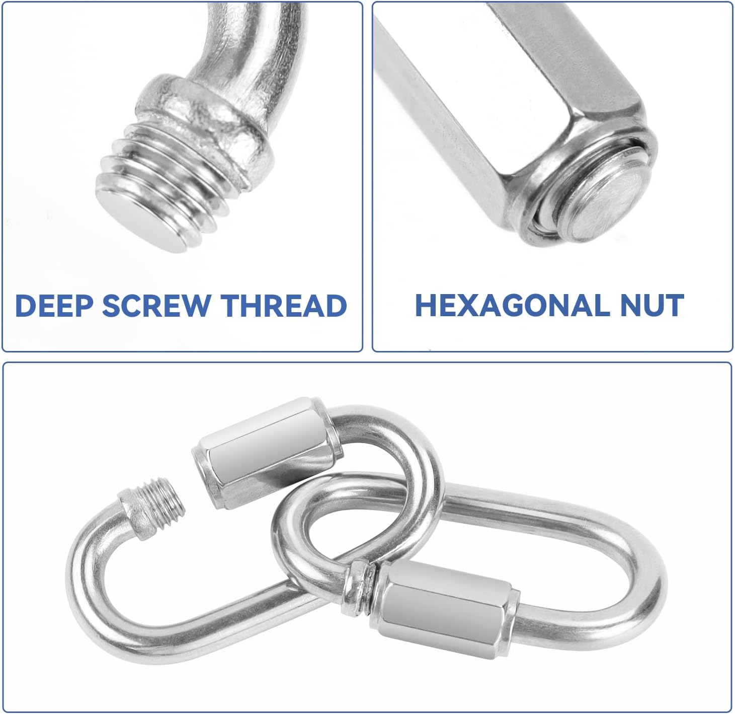 2 Pack Chain Quick Links Duty Chain Link Connector 304 Stainless Steel Locking Carabiner Screw Carabiner, Chain Hooks for Outdoor Traveling Equipment, Connecting Hammock - Image 4