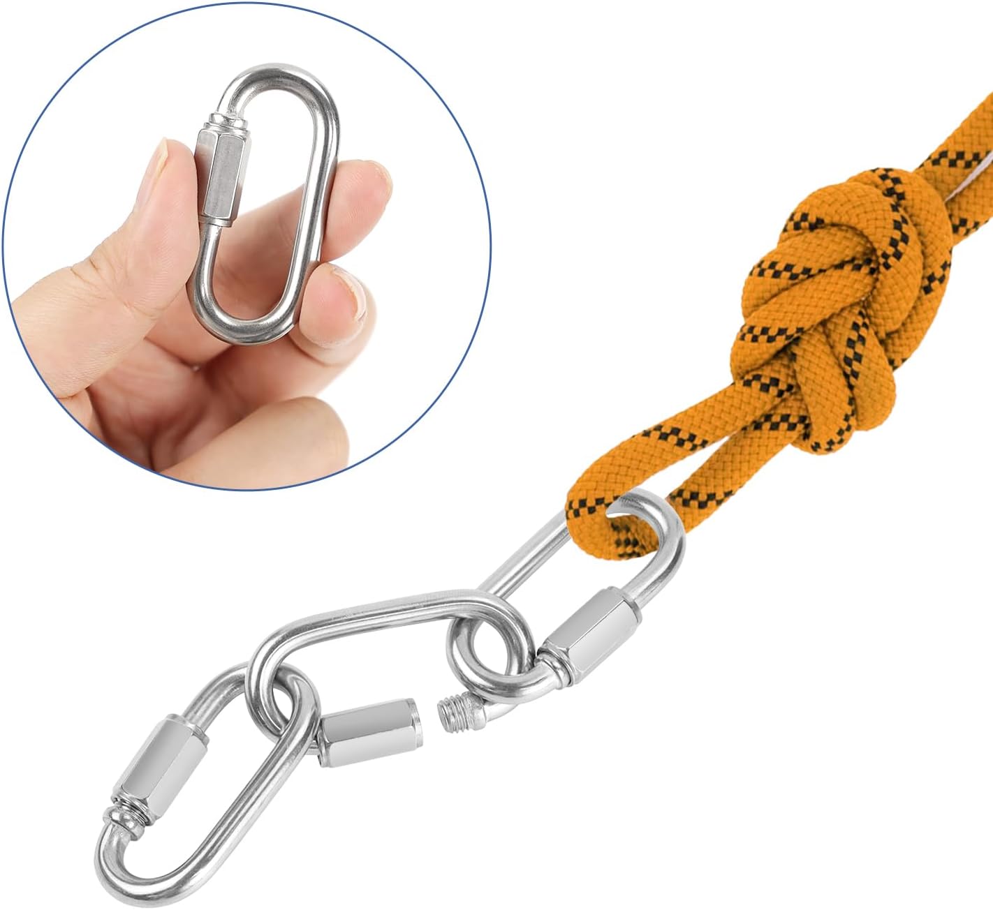 2 Pack Chain Quick Links Duty Chain Link Connector 304 Stainless Steel Locking Carabiner Screw Carabiner, Chain Hooks for Outdoor Traveling Equipment, Connecting Hammock - Image 5