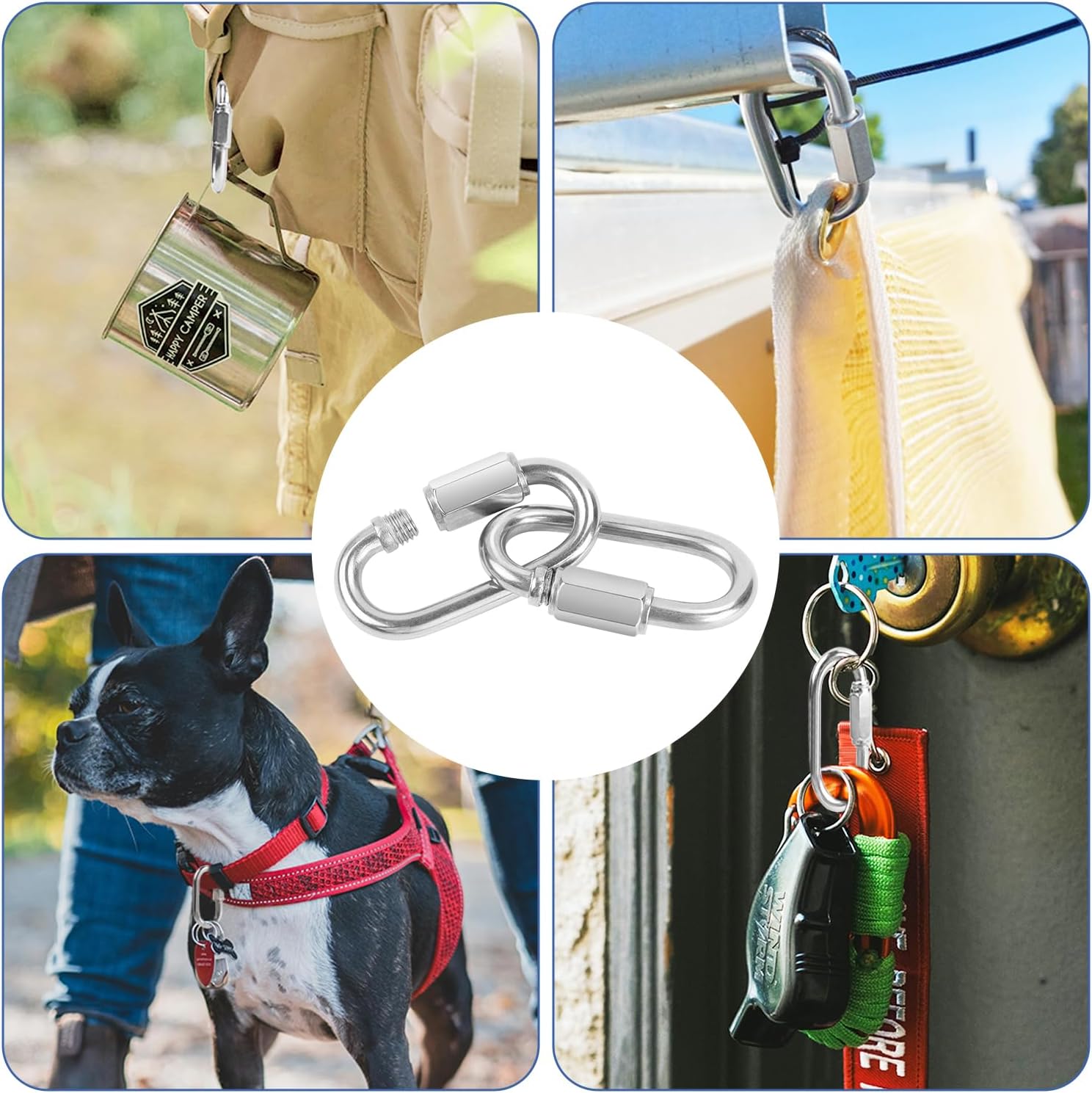 2 Pack Chain Quick Links Duty Chain Link Connector 304 Stainless Steel Locking Carabiner Screw Carabiner, Chain Hooks for Outdoor Traveling Equipment, Connecting Hammock - Image 6