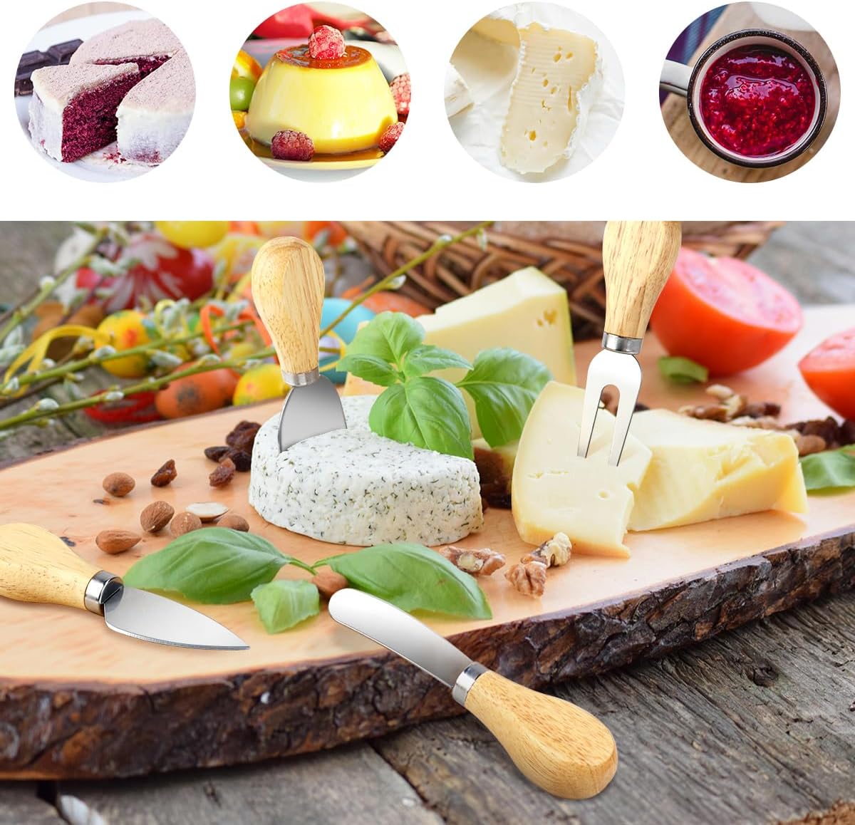 4-Piece Mini Wooden Handle Stainless Steel Cheese Set - Slicer, Knife, Fork, Butter Knife for Charcuterie & Cheese Spread - Image 4