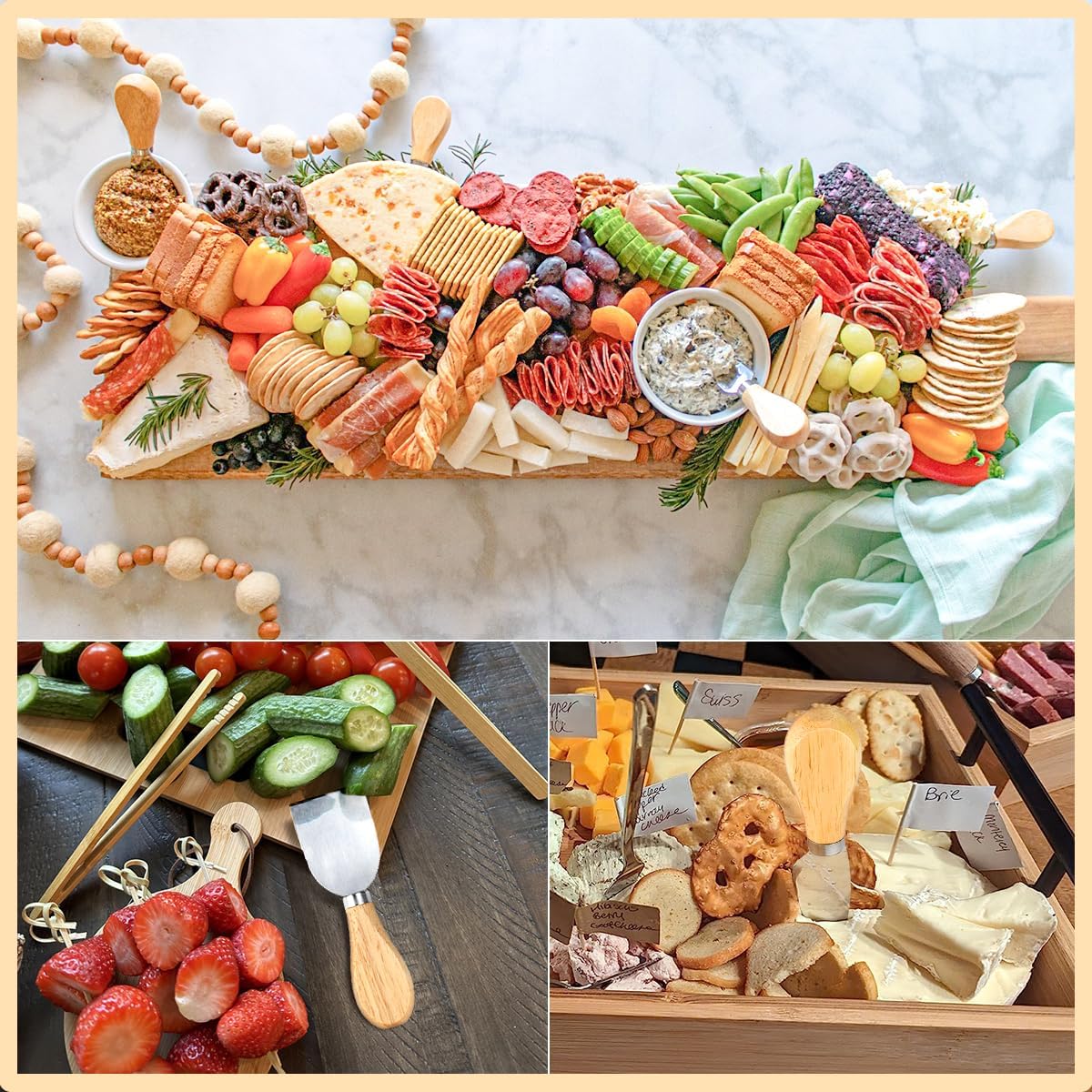 4-Piece Mini Wooden Handle Stainless Steel Cheese Set - Slicer, Knife, Fork, Butter Knife for Charcuterie & Cheese Spread - Image 7