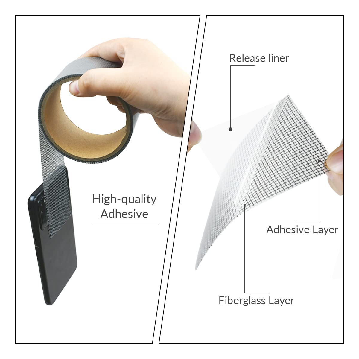 1 Pcs Grey Window Screen Repair Kit, Mesh Repair Tape Strong Adhesive Fiberglass Covering Mesh Tape Waterproof Screen Patch Repair for Door Window Tears Holes (2