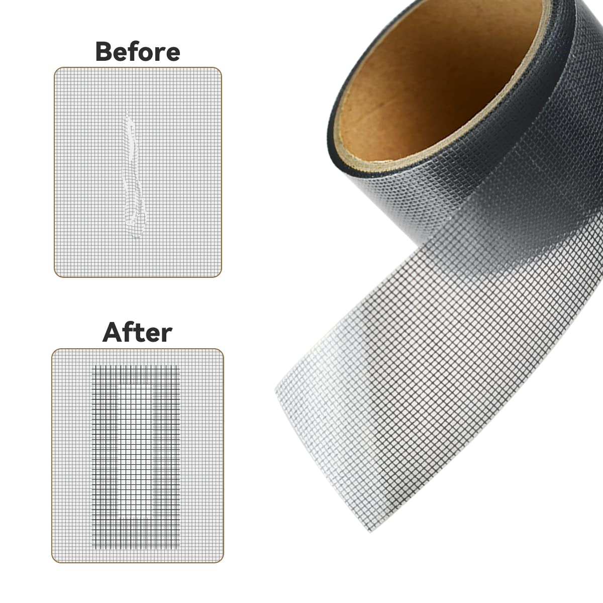 1 Pcs Grey Window Screen Repair Kit, Mesh Repair Tape Strong Adhesive Fiberglass Covering Mesh Tape Waterproof Screen Patch Repair for Door Window Tears Holes (2
