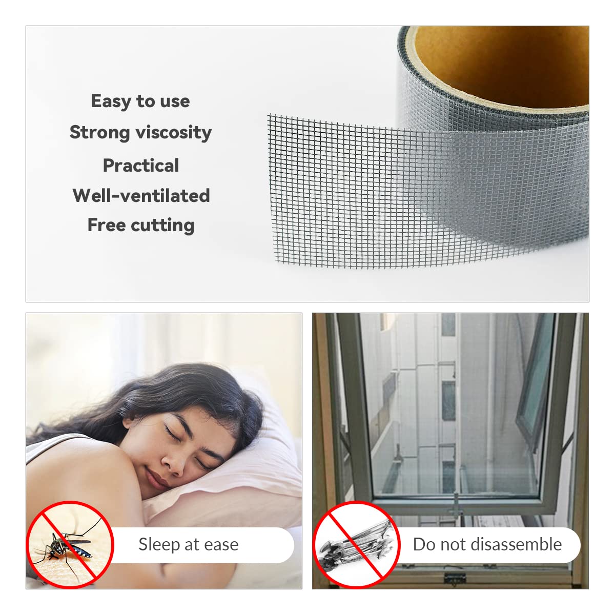 1 Pcs Grey Window Screen Repair Kit, Mesh Repair Tape Strong Adhesive Fiberglass Covering Mesh Tape Waterproof Screen Patch Repair for Door Window Tears Holes (2