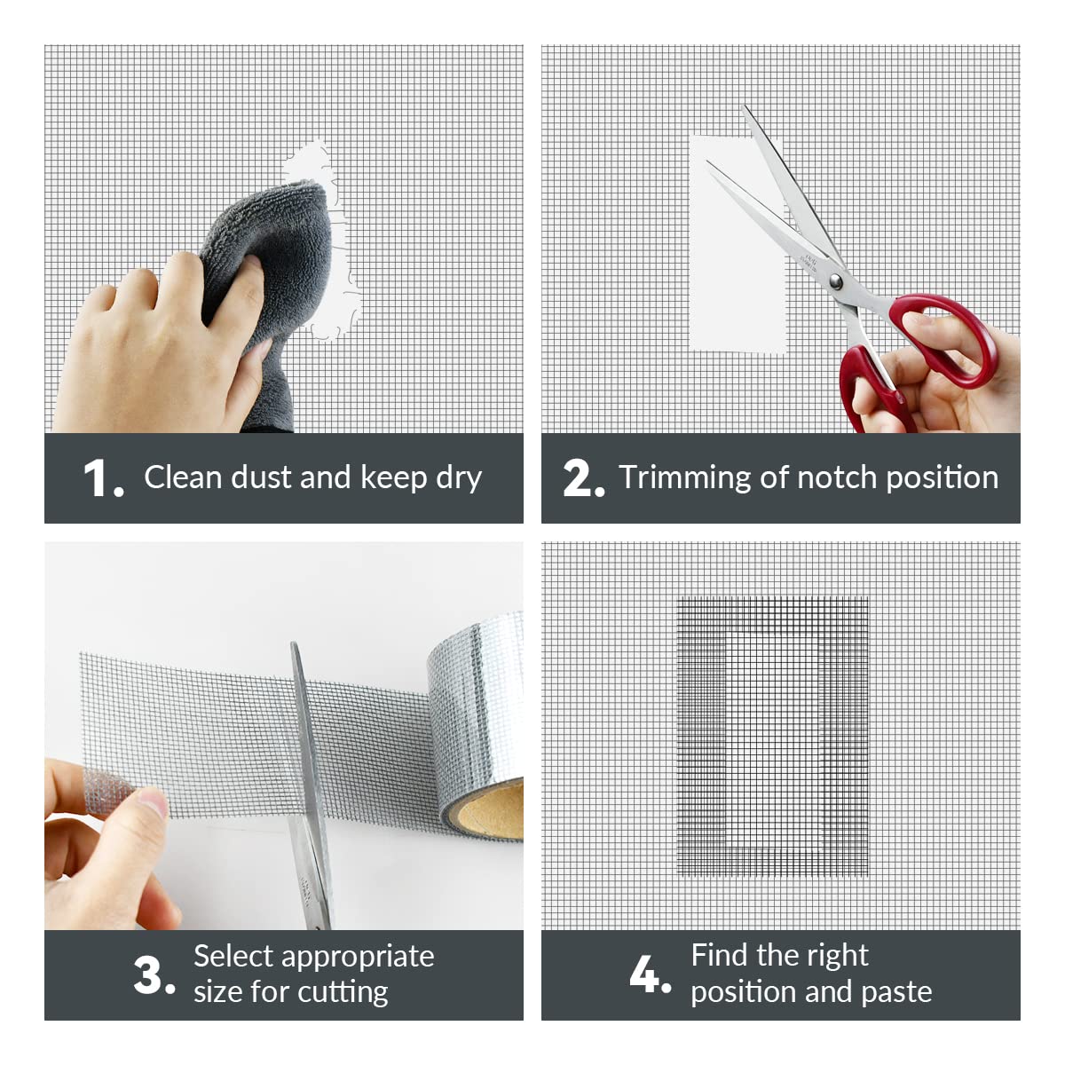 1 Pcs Grey Window Screen Repair Kit, Mesh Repair Tape Strong Adhesive Fiberglass Covering Mesh Tape Waterproof Screen Patch Repair for Door Window Tears Holes (2
