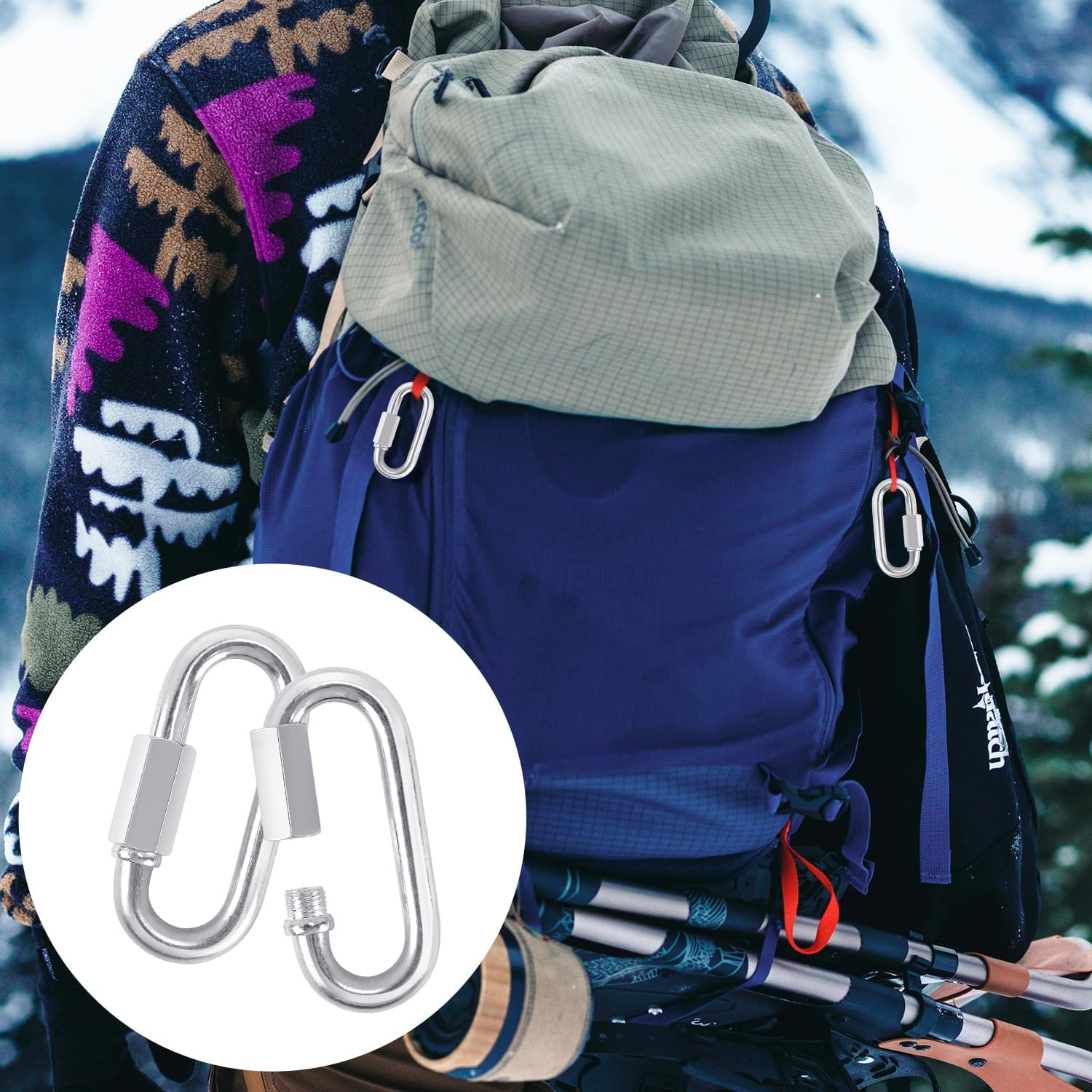 2 Pack M5 D-Shape Silver Steel Quick Link Carabiner, Chain Hooks for Outdoor Traveling Equipment, Connecting Hammock (M5-1.9 Inch / 4.8 cm) - Image 3