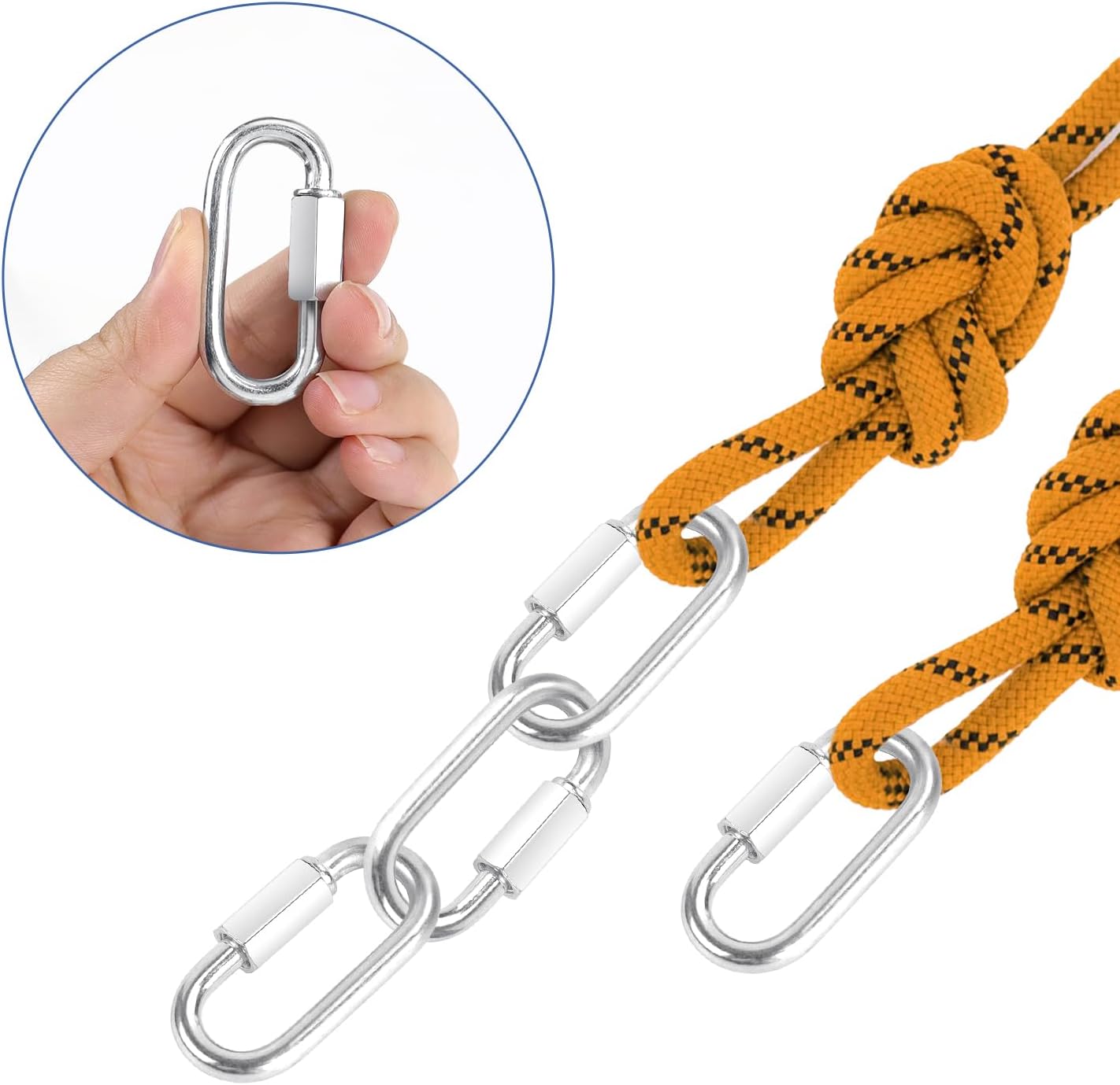 2 Pack M5 D-Shape Silver Steel Quick Link Carabiner, Chain Hooks for Outdoor Traveling Equipment, Connecting Hammock (M5-1.9 Inch / 4.8 cm) - Image 5