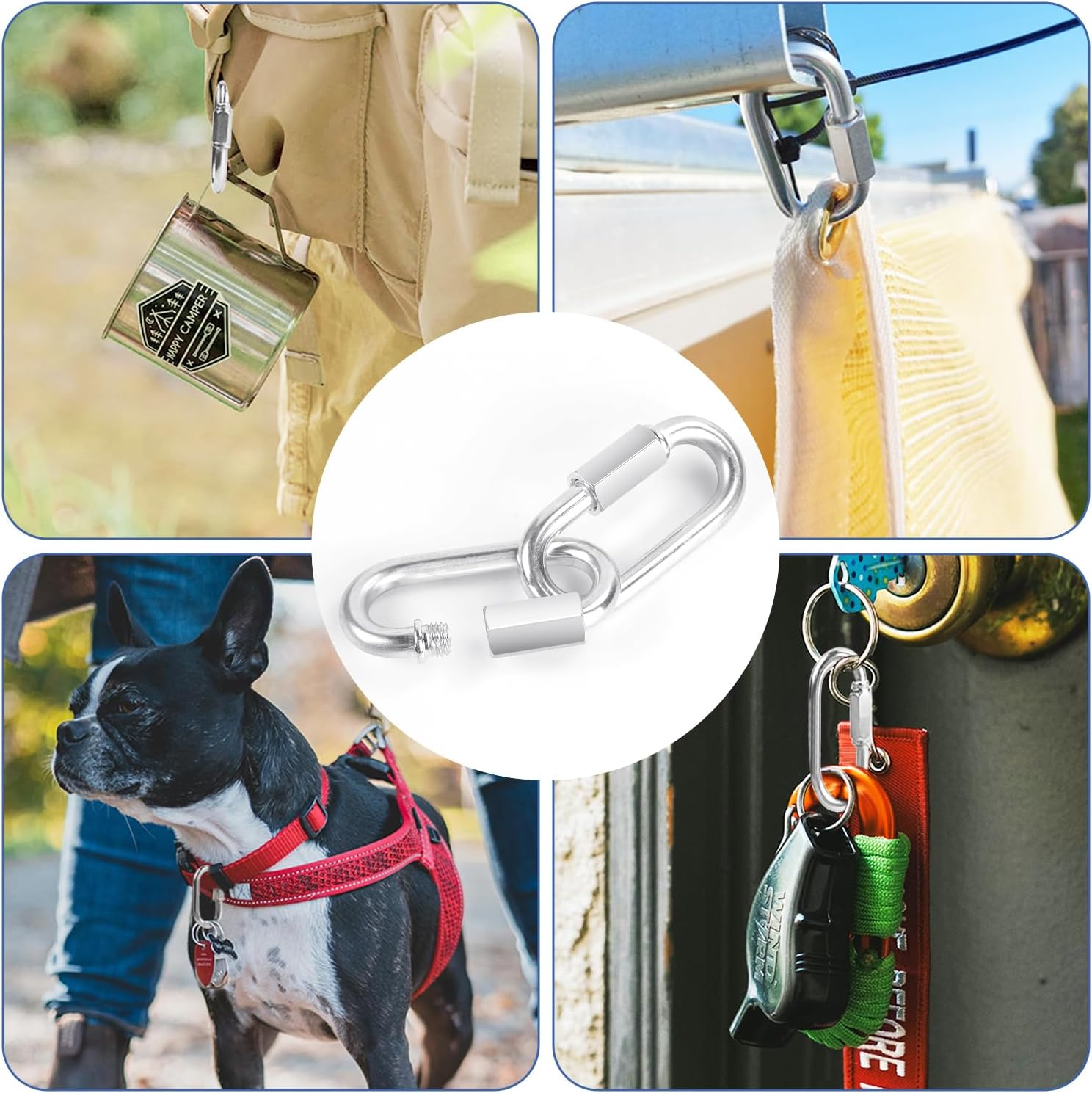 2 Pack M5 D-Shape Silver Steel Quick Link Carabiner, Chain Hooks for Outdoor Traveling Equipment, Connecting Hammock (M5-1.9 Inch / 4.8 cm) - Image 6
