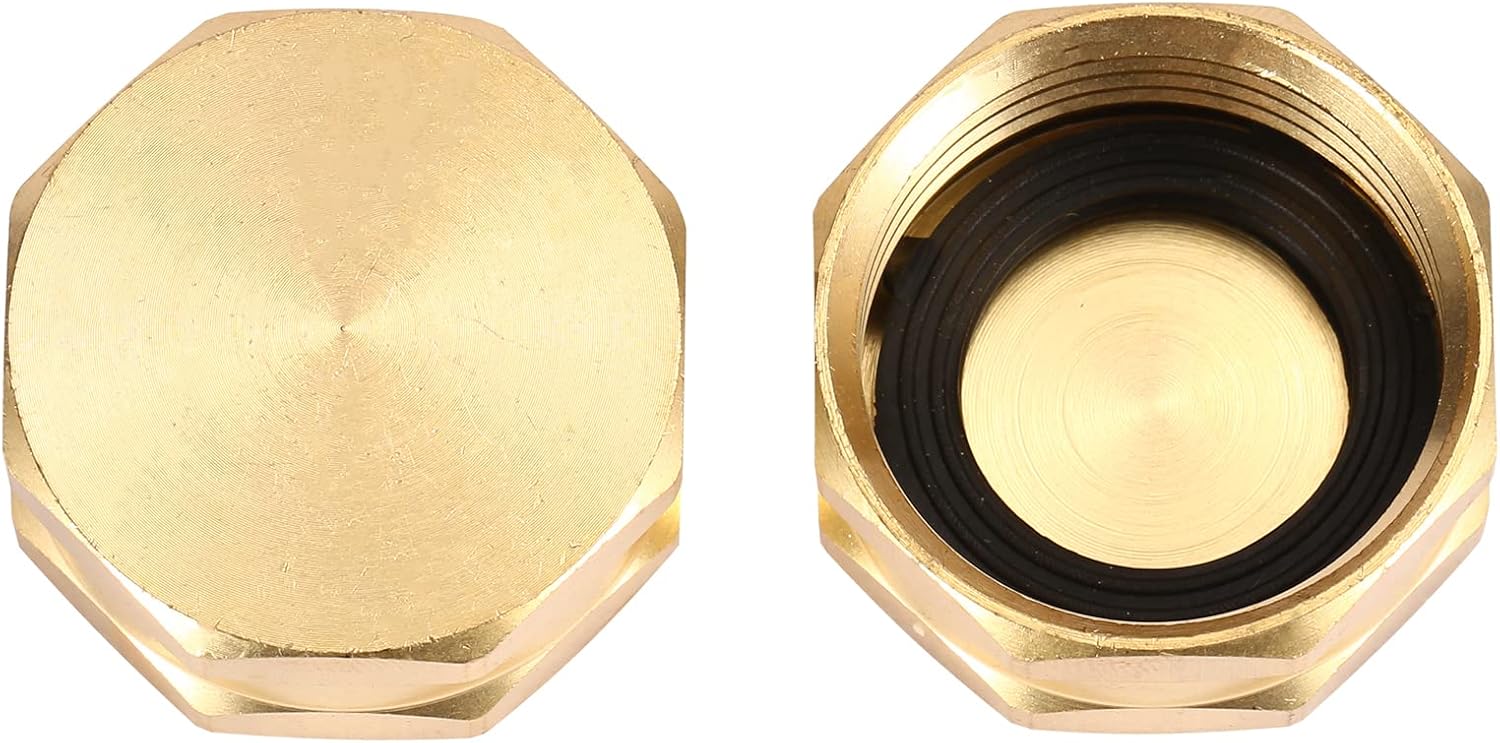 2 Pack Garden Hose End Caps with Washers, Brass Spigot Cap, 3/4