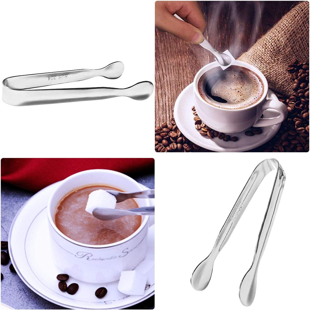 4 Pcs Ice Tongs Sugar Cubes Tongs, Mini Serving Tongs, 304 Stainless Steel, Silver, 4.33 x 0.63 inches - Image 2