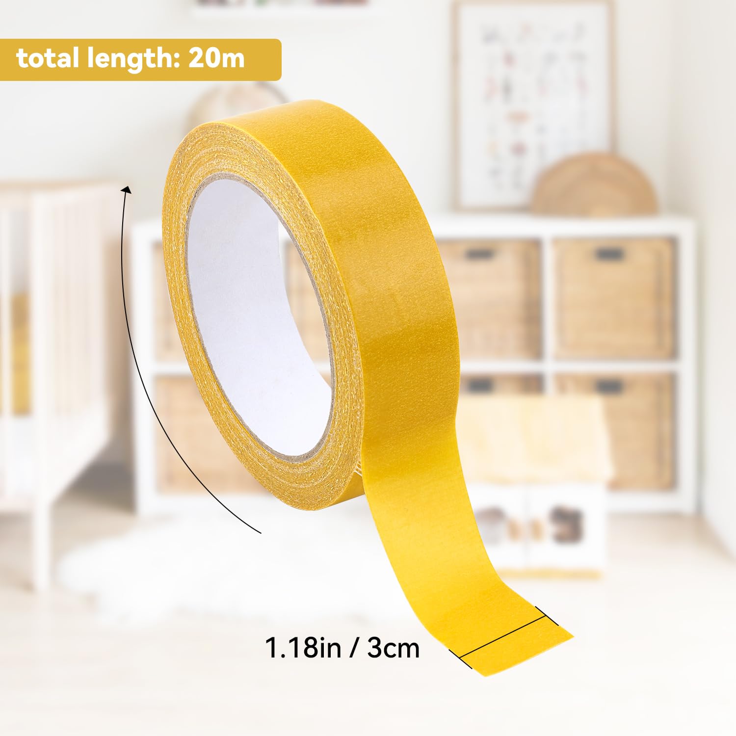 1 Pack Double Sided Fabric Tape Heavy Duty Gauze Tape Fabric Tape High Stickness Mounting Tape for Carpets, Pictures, Posters, Frames (3CM/1.18Inch x 20M/66FT) - Image 2