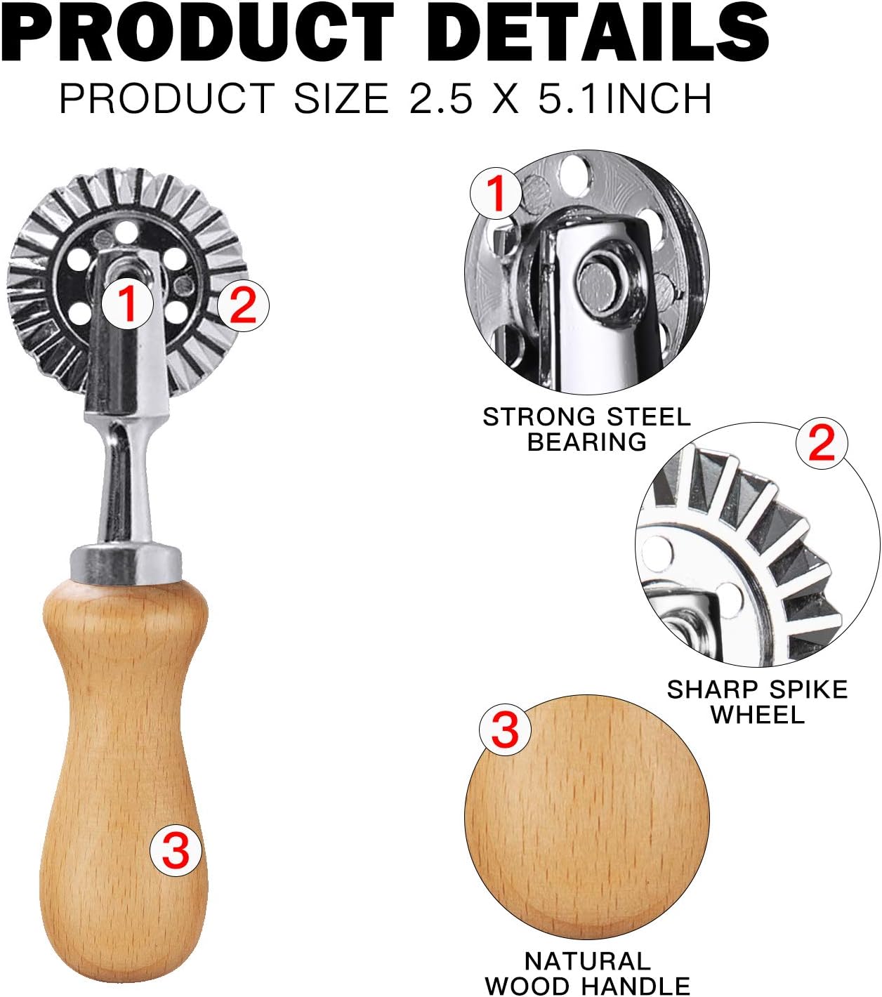 Pastry Wheel Cutter - Pasta Cutter Wheel - Ravioli Crimper Cutter Wheel for Home and Kitchen Use, 1.3inch - Image 3