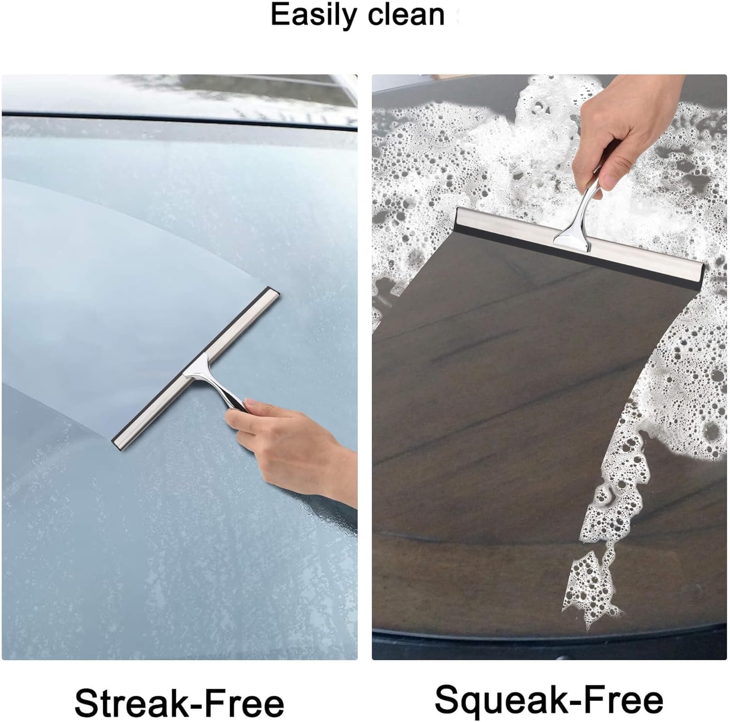 All Purpose Stainless Steel Squeegee for Glass Shower Doors, Car Window, Home Mirrors, Bathroom Shower Cleaner Wiper 10 inches - Image 4