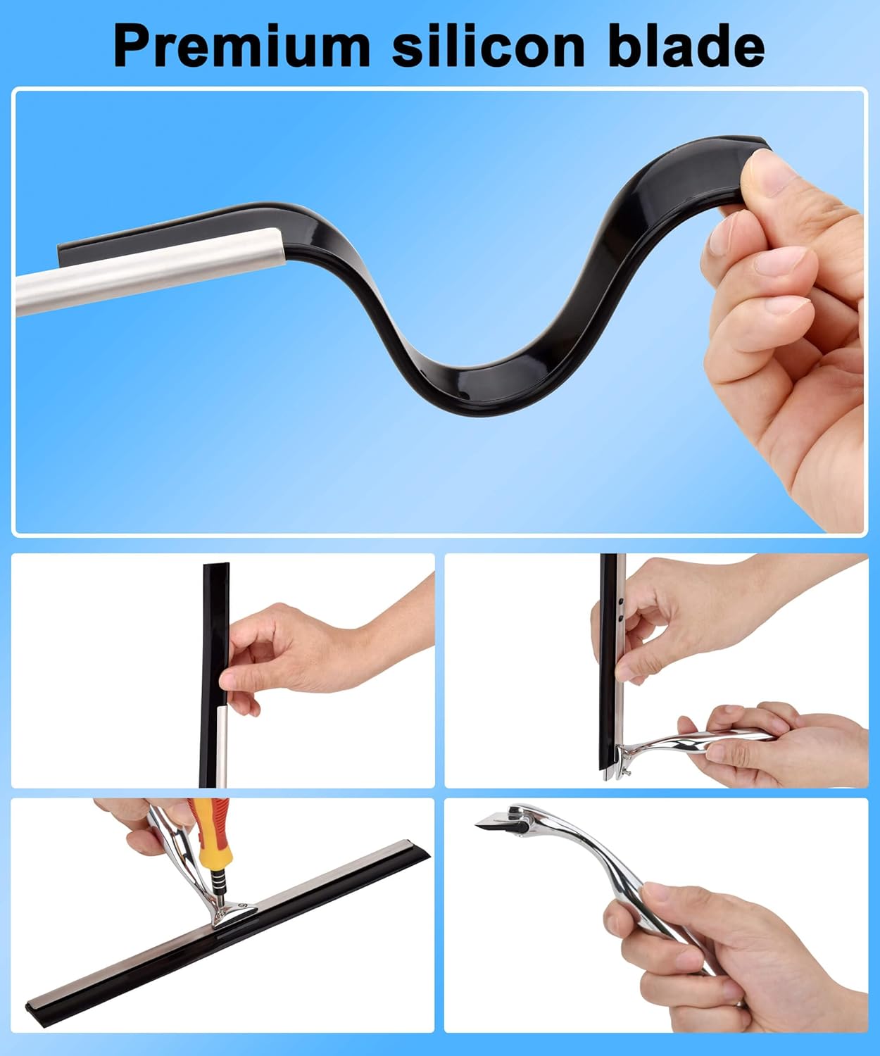 All Purpose Stainless Steel Squeegee for Glass Shower Doors, Car Window, Home Mirrors, Bathroom Shower Cleaner Wiper 10 inches - Image 5