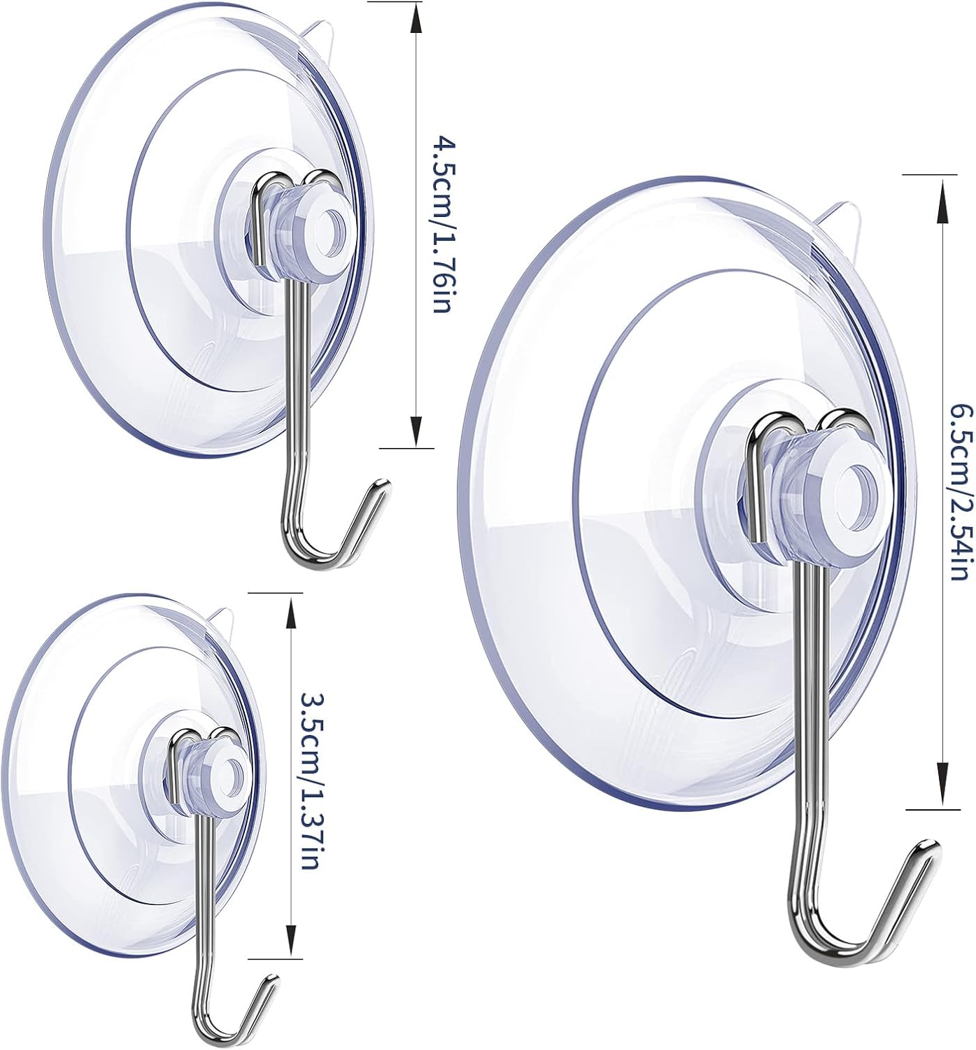 Suction Cup Hooks,6 PCS Clear Suction Cup for Glass Window Decor Shower Bathroom Glass Window Shower Kitchen, Reusable PVC Cups with Removable Stainless Hooks, Assorted (6) - Image 2
