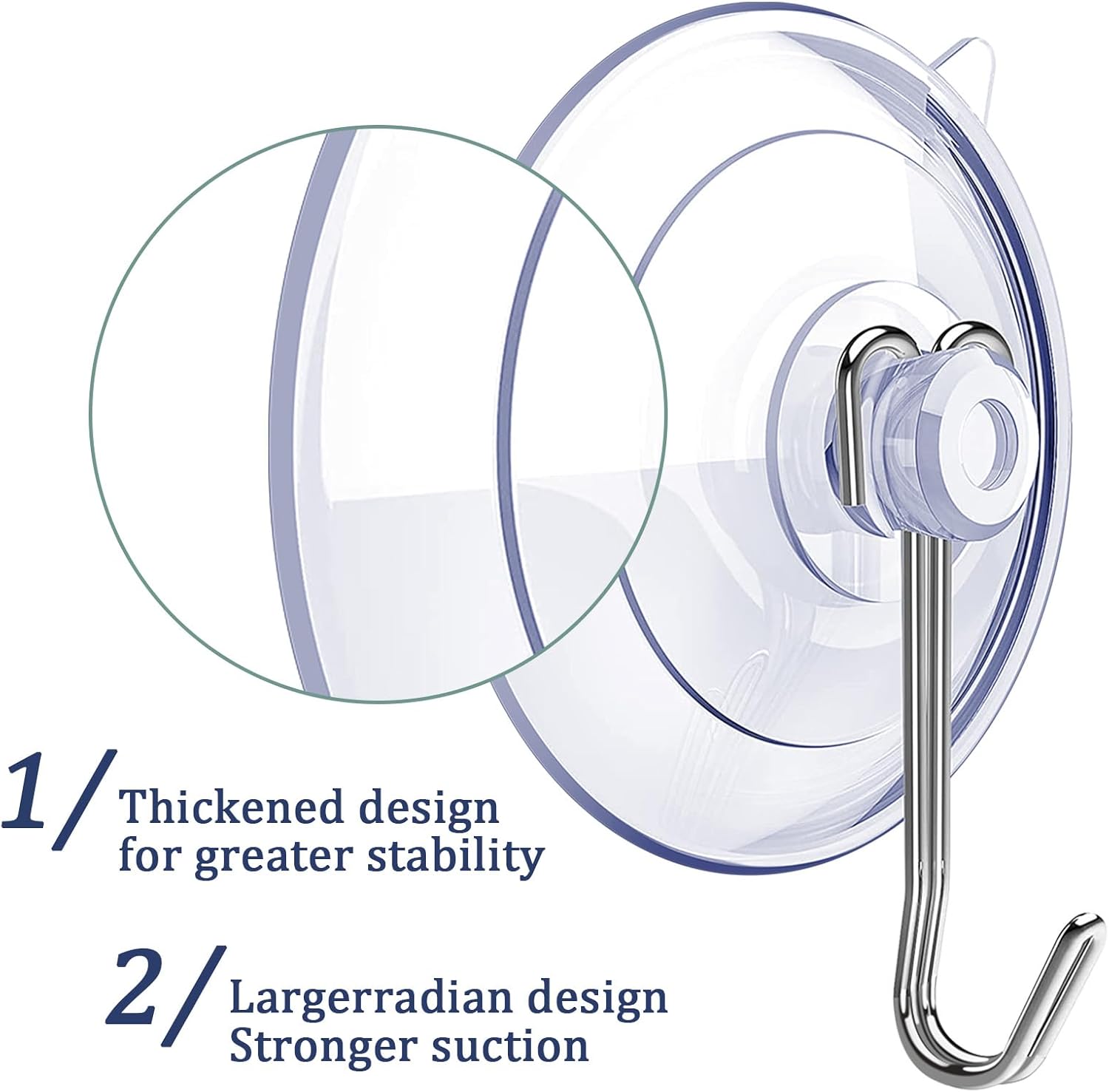 Suction Cup Hooks,6 PCS Clear Suction Cup for Glass Window Decor Shower Bathroom Glass Window Shower Kitchen, Reusable PVC Cups with Removable Stainless Hooks, Assorted (6) - Image 6