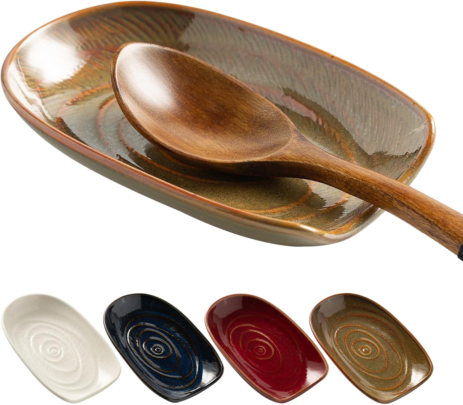 Ceremic Spoon Rest for Stove Top, Spoon Holder for Kitchen Counter, Coffee Spoon Rest, Cooking Utensil Rest for Ladles, Kitchen Decor, Housewarming Gifts, 1 pack (brown) - Image 1