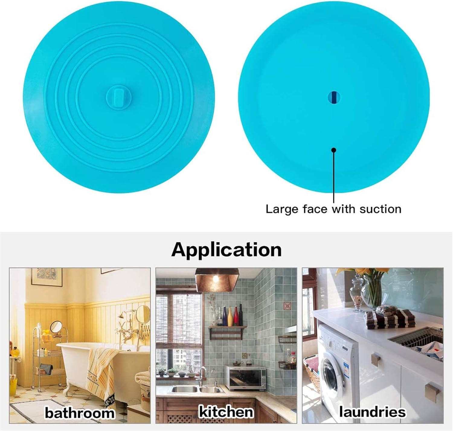 2 Pack 6” Bathtub Tub Drain Cover Stopper, Large Silicone Suction Bathroom Drain Plug Hair Stopper, Bathroom Accessories for Kitchen and Laundry - Image 2