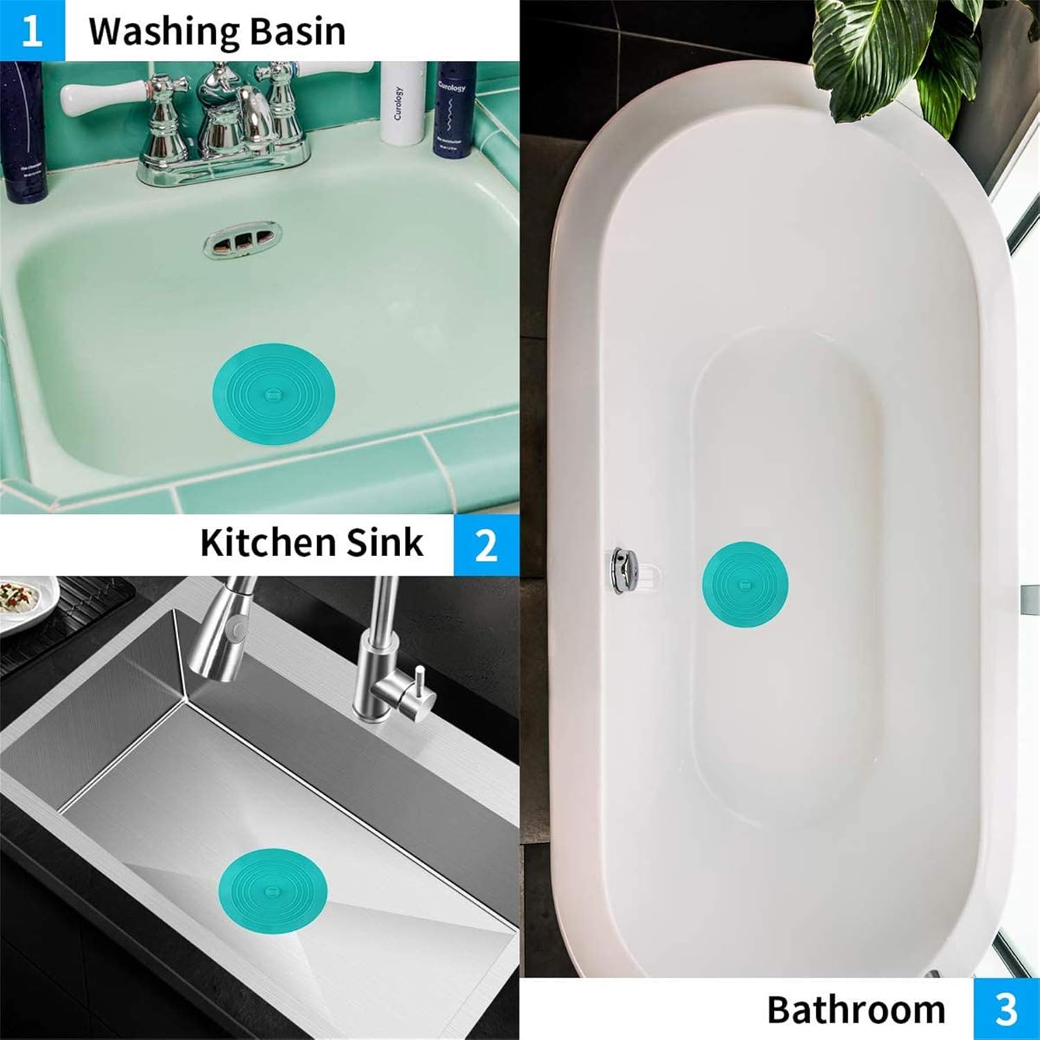 2 Pack 6” Bathtub Tub Drain Cover Stopper, Large Silicone Suction Bathroom Drain Plug Hair Stopper, Bathroom Accessories for Kitchen and Laundry - Image 7