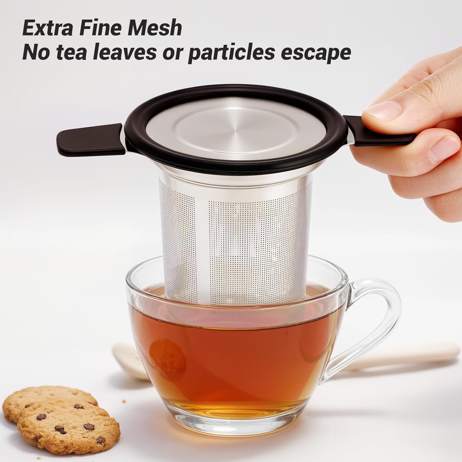 Stainless Steel Tea Infuser Steeper Strainer for Loose Leaf Tea, Fine Mesh Reusable Diffusers Ball Bag Filter Holder with Heat Proof Handles for Teapots, Mugs, Cups - Image 3