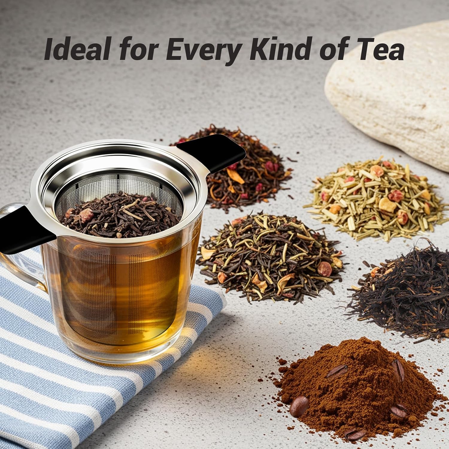 Stainless Steel Tea Infuser Steeper Strainer for Loose Leaf Tea, Fine Mesh Reusable Diffusers Ball Bag Filter Holder with Heat Proof Handles for Teapots, Mugs, Cups - Image 7