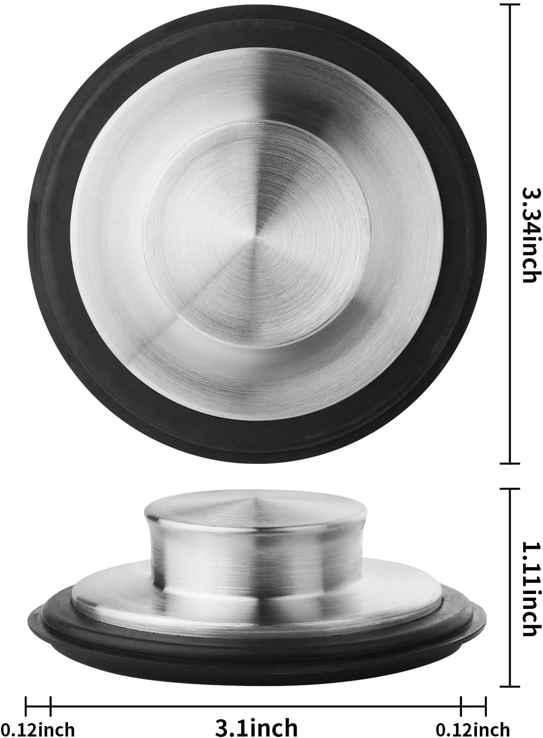 Kitchen Sink Drain Stopper Cover, 2PCS Stainless Steel Garbage Disposal Stopper 3.34 Inch Drain Plug, Fits Standard Kitchen Sink Size of 3-1/2 Inch - Image 2