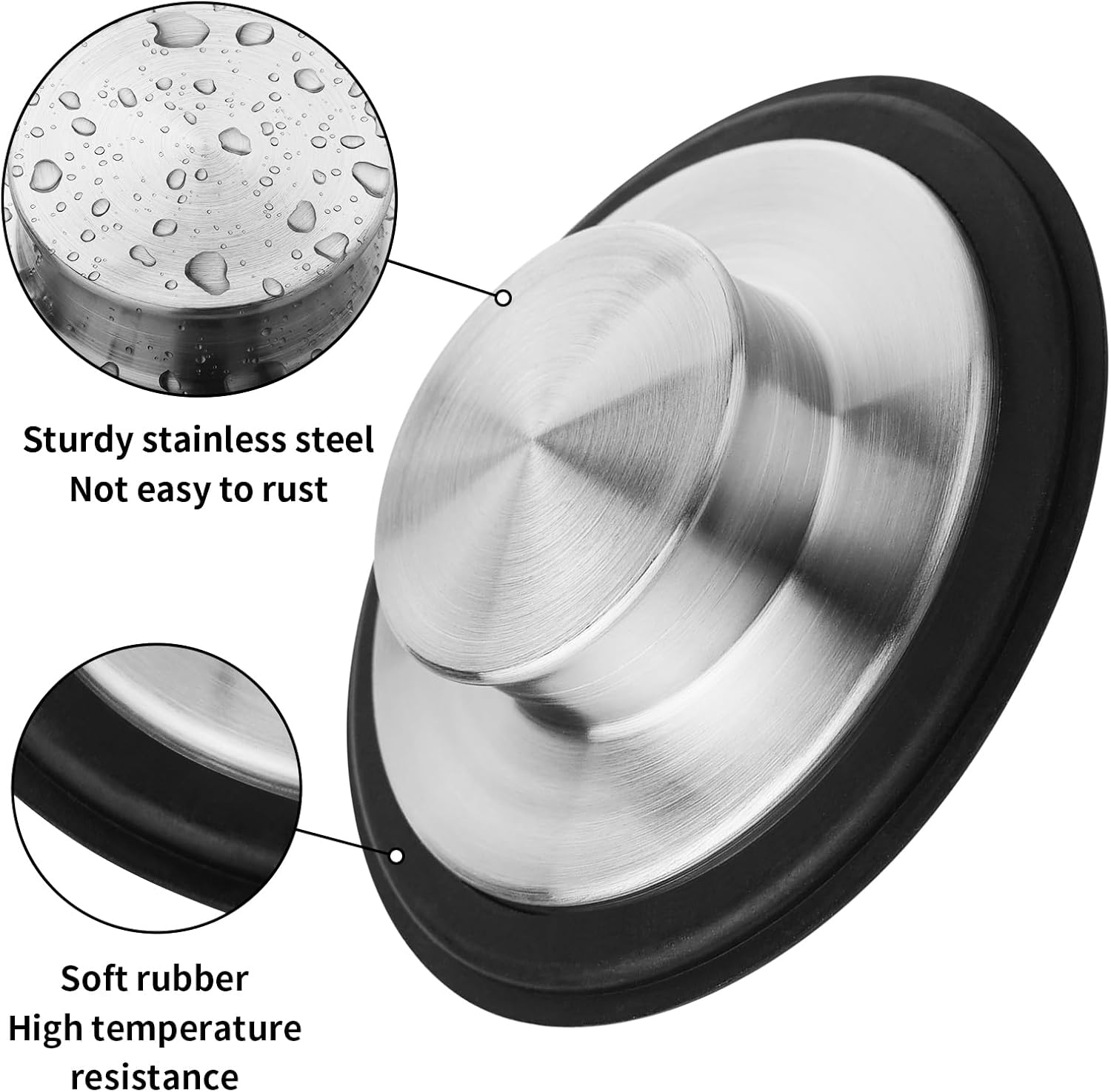 Kitchen Sink Drain Stopper Cover, 2PCS Stainless Steel Garbage Disposal Stopper 3.34 Inch Drain Plug, Fits Standard Kitchen Sink Size of 3-1/2 Inch - Image 4
