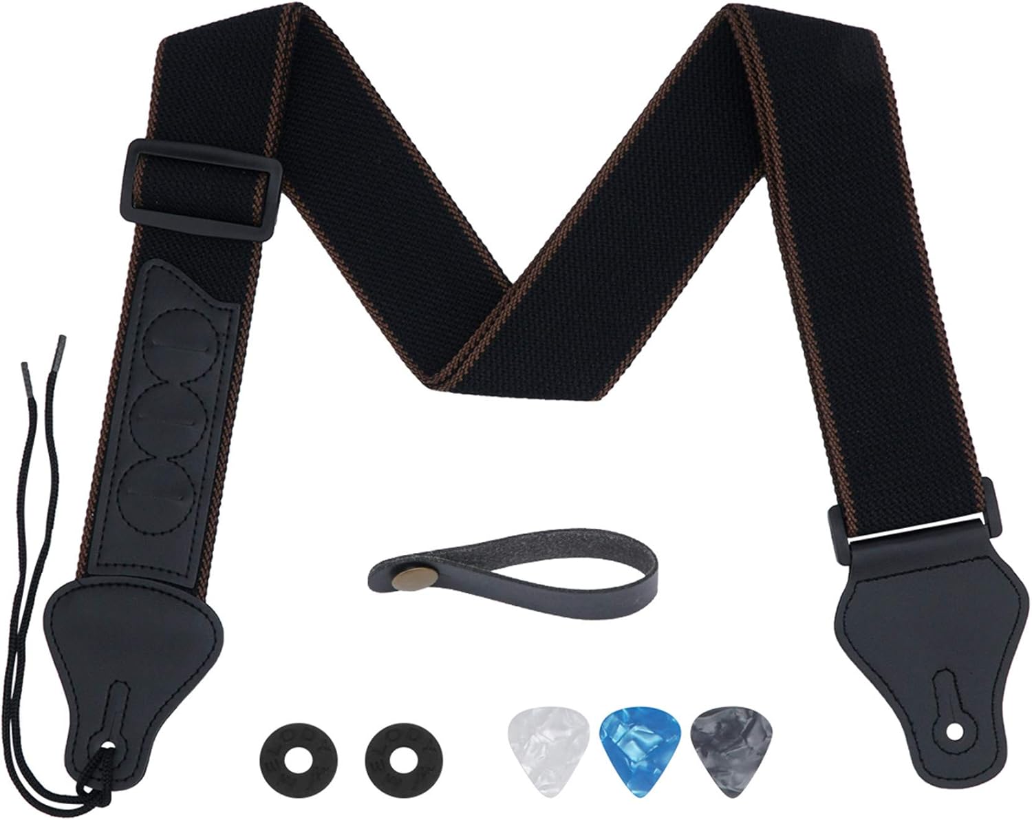 Guitar Strap, Soft Cotton Straps With 3 Pick Holders, Button Headstock Adaptor, 1 Pair Locks and 3 Picks Set For Electric/Acoustic Guitar - Image 1