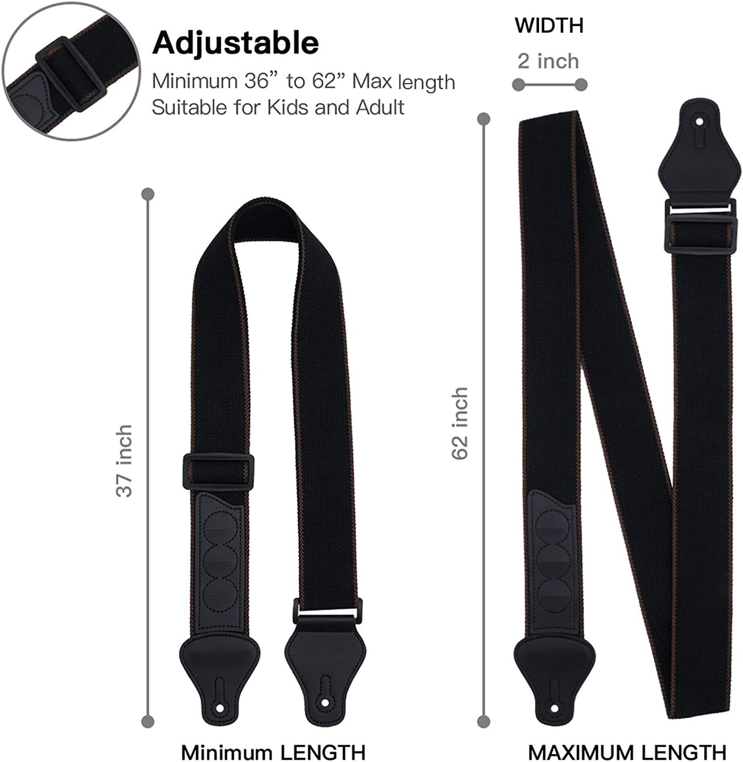 Guitar Strap, Soft Cotton Straps With 3 Pick Holders, Button Headstock Adaptor, 1 Pair Locks and 3 Picks Set For Electric/Acoustic Guitar - Image 4