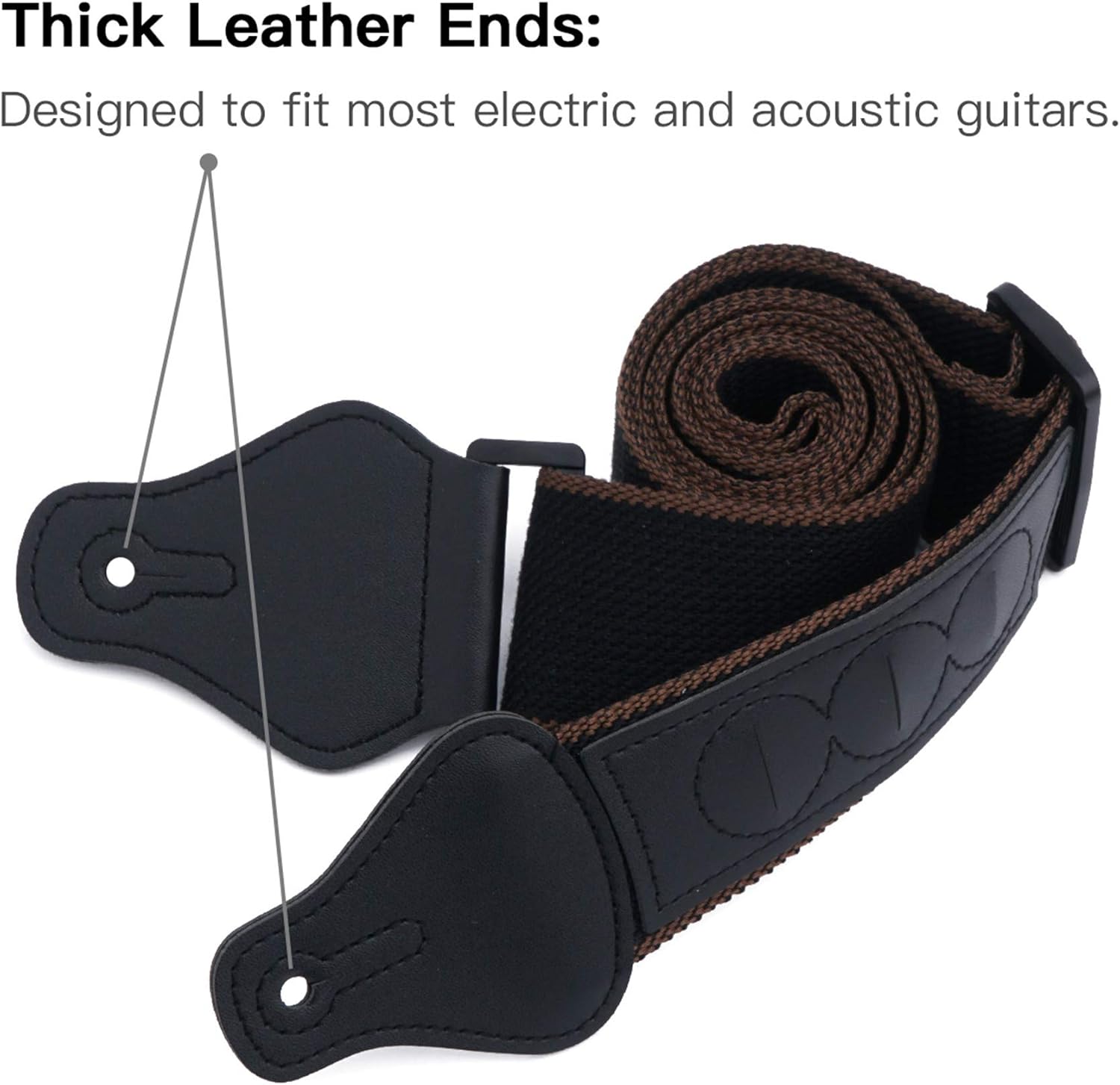 Guitar Strap, Soft Cotton Straps With 3 Pick Holders, Button Headstock Adaptor, 1 Pair Locks and 3 Picks Set For Electric/Acoustic Guitar - Image 6