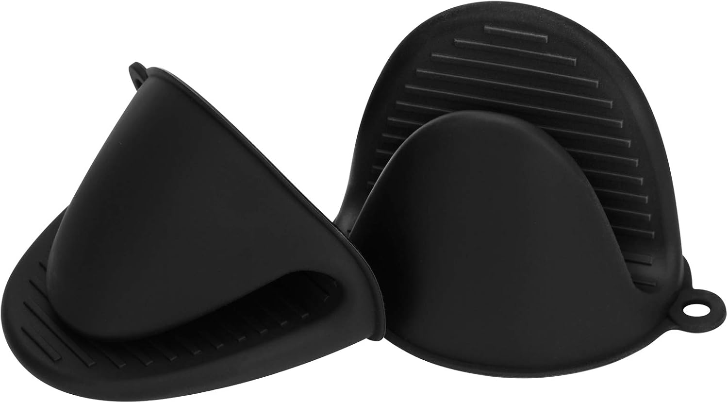 Silicone Oven Mitts Pot Holders Sets for Kitchen Heat Resistant Small Kitchen Mittens Rubber Air Fryer Mitts Mini Pot Pinch Grip for Cooking and Baking 1 Pair (Black) - Image 1