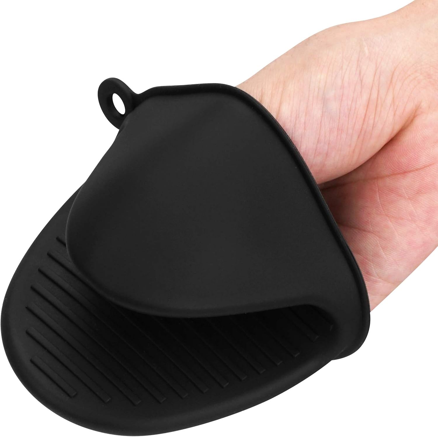 Silicone Oven Mitts Pot Holders Sets for Kitchen Heat Resistant Small Kitchen Mittens Rubber Air Fryer Mitts Mini Pot Pinch Grip for Cooking and Baking 1 Pair (Black) - Image 3