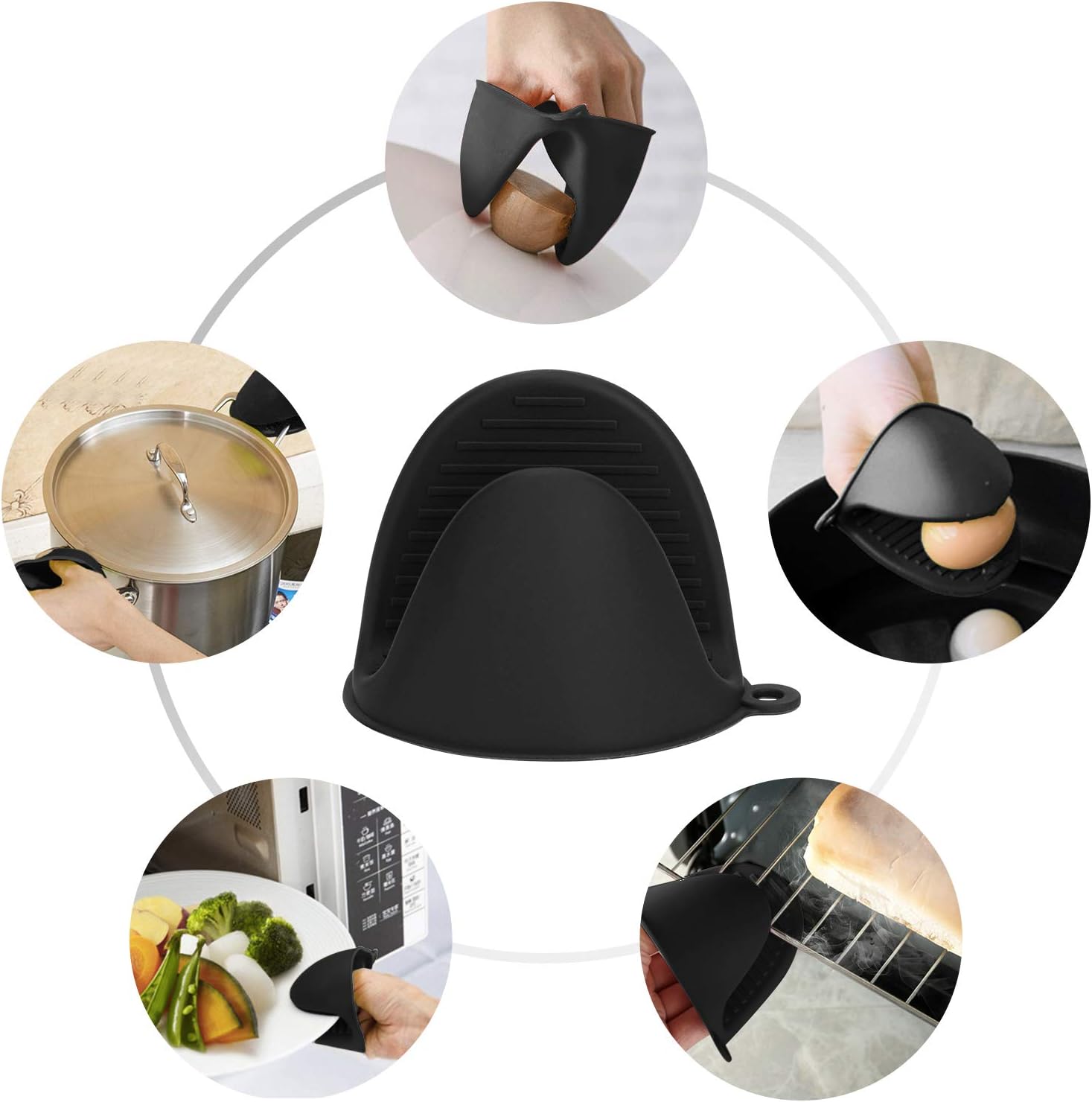 Silicone Oven Mitts Pot Holders Sets for Kitchen Heat Resistant Small Kitchen Mittens Rubber Air Fryer Mitts Mini Pot Pinch Grip for Cooking and Baking 1 Pair (Black) - Image 6