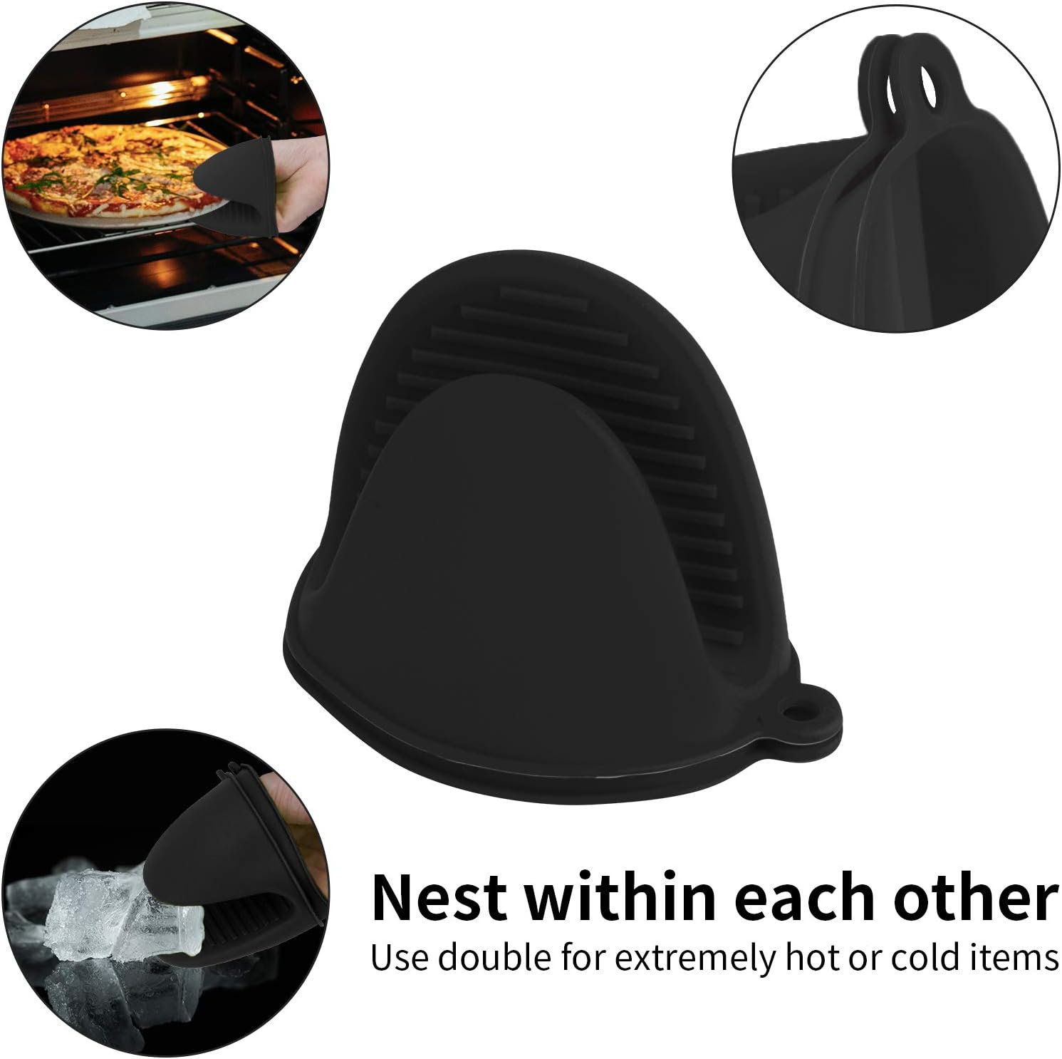 Silicone Oven Mitts Pot Holders Sets for Kitchen Heat Resistant Small Kitchen Mittens Rubber Air Fryer Mitts Mini Pot Pinch Grip for Cooking and Baking 1 Pair (Black) - Image 7
