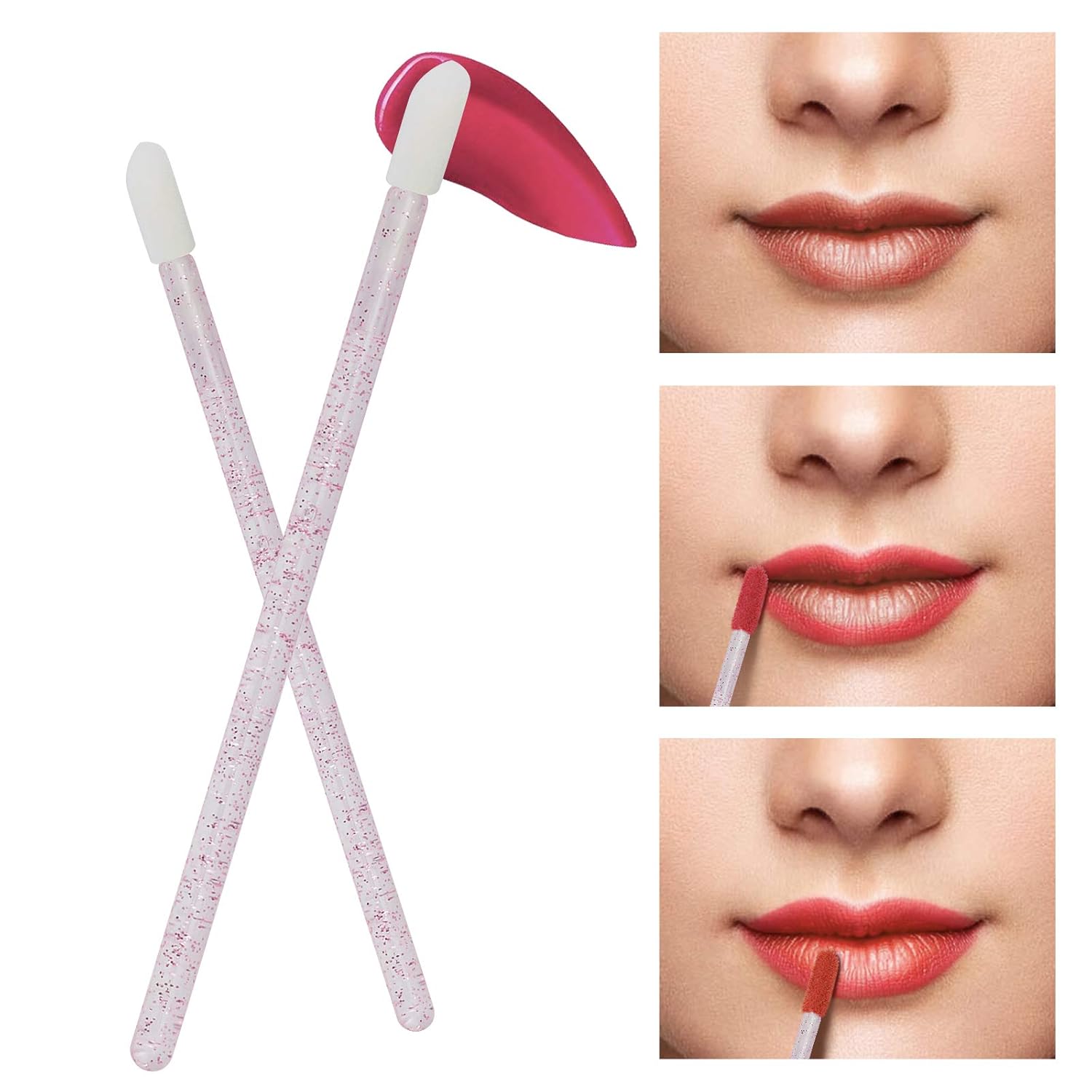 300 PCS Lip Brush, Disposable Makeup Applicators, Lip Gloss Brush Lipstick Applicator Wands, Multicolor Makeup Tool Kits Beauty Lipstick Cosmetic (Crystal Pink) - Image 4