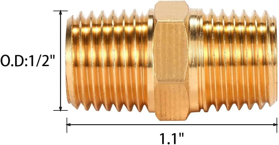4 pcs Solid Brass Pipe Fitting, Hex Nipple, 1/4