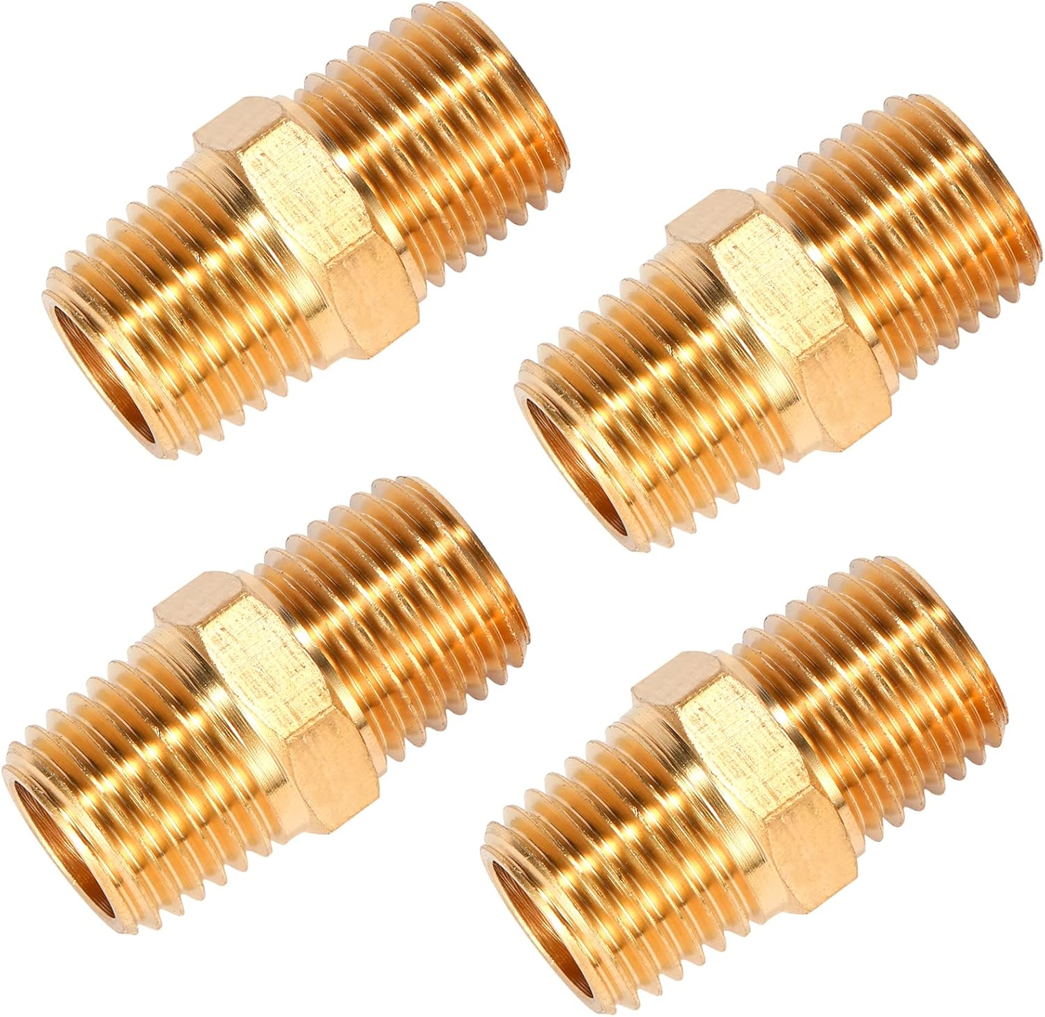 4 pcs Solid Brass Pipe Fitting, Hex Nipple, 1/4