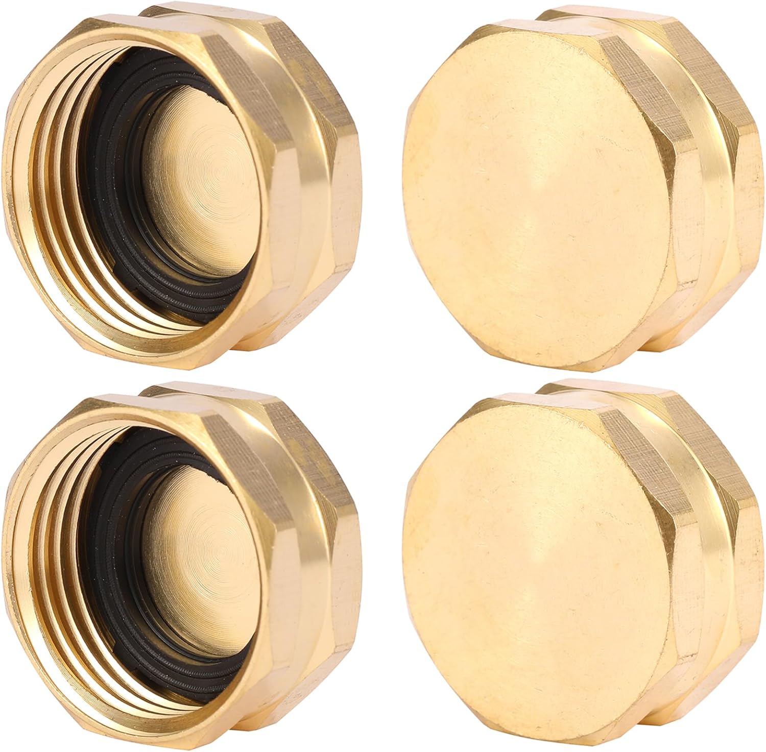 4 Pack Garden Hose End Caps with Washers, Brass Spigot Cap, 3/4
