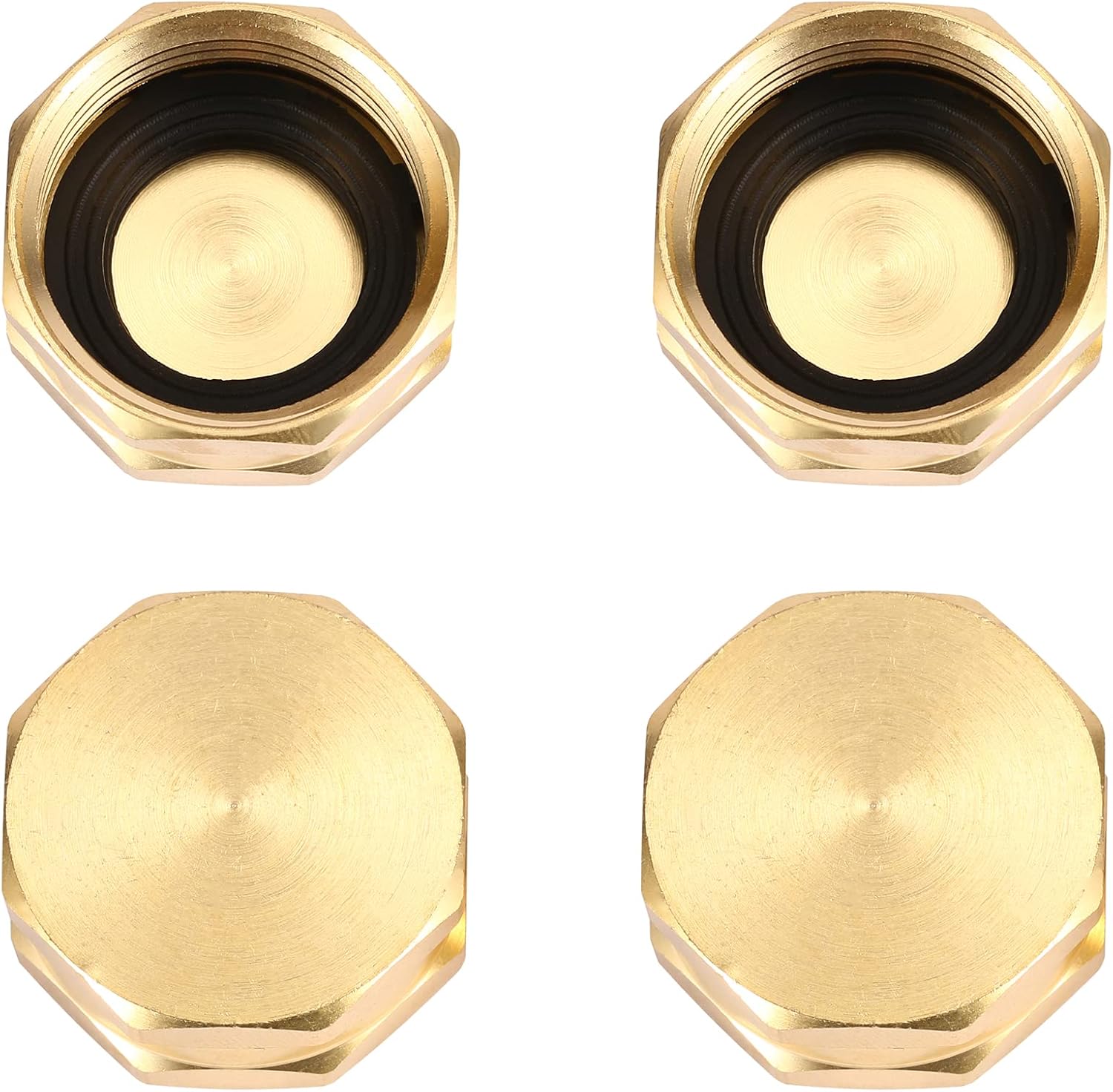 4 Pack Garden Hose End Caps with Washers, Brass Spigot Cap, 3/4