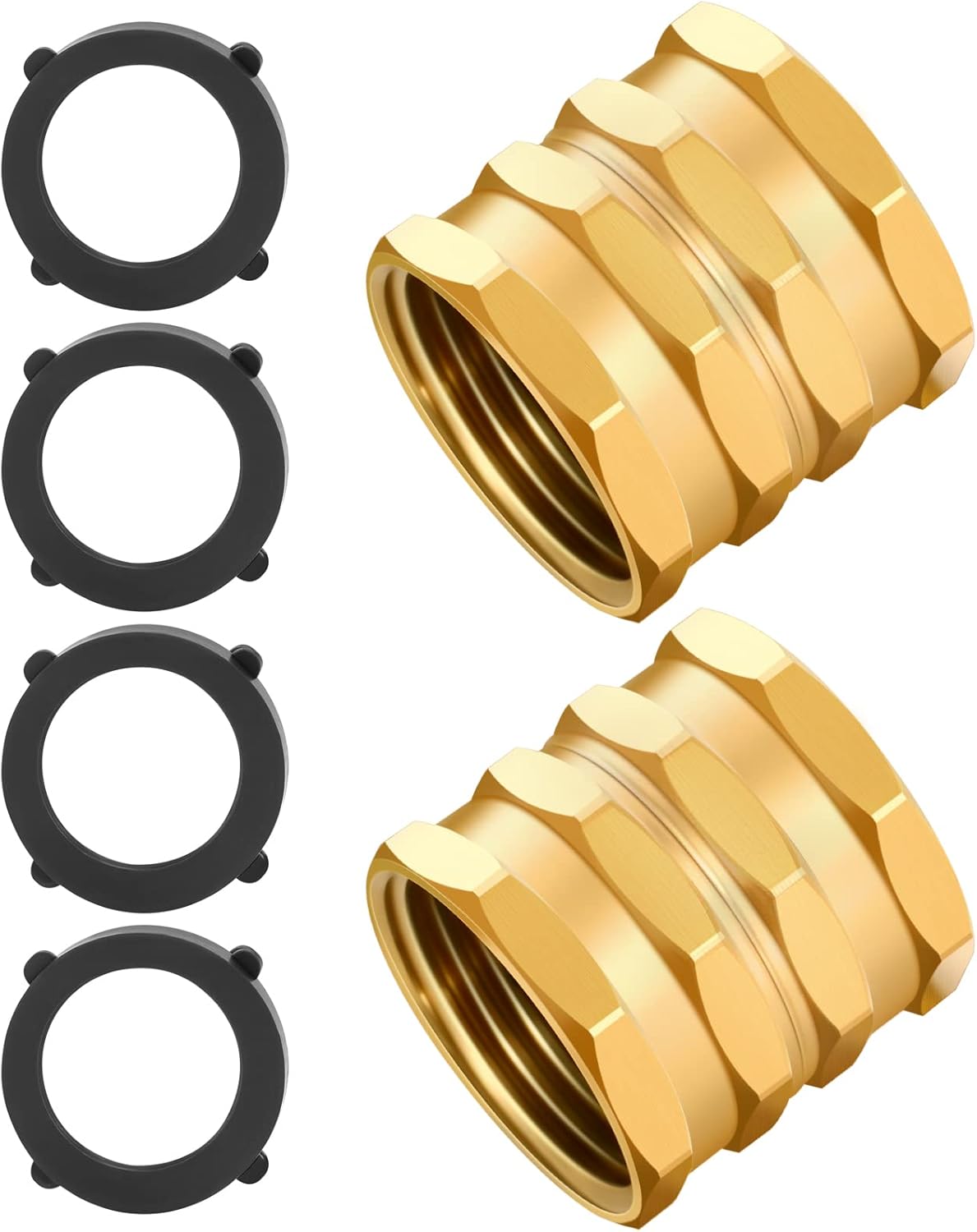 2 Pack Garden Hose Adapter,Brass Hose to Hose Swivel, 3/4-Inch Hose Connector with 4 Extra Washers(Female to Female), Double Female - Image 1